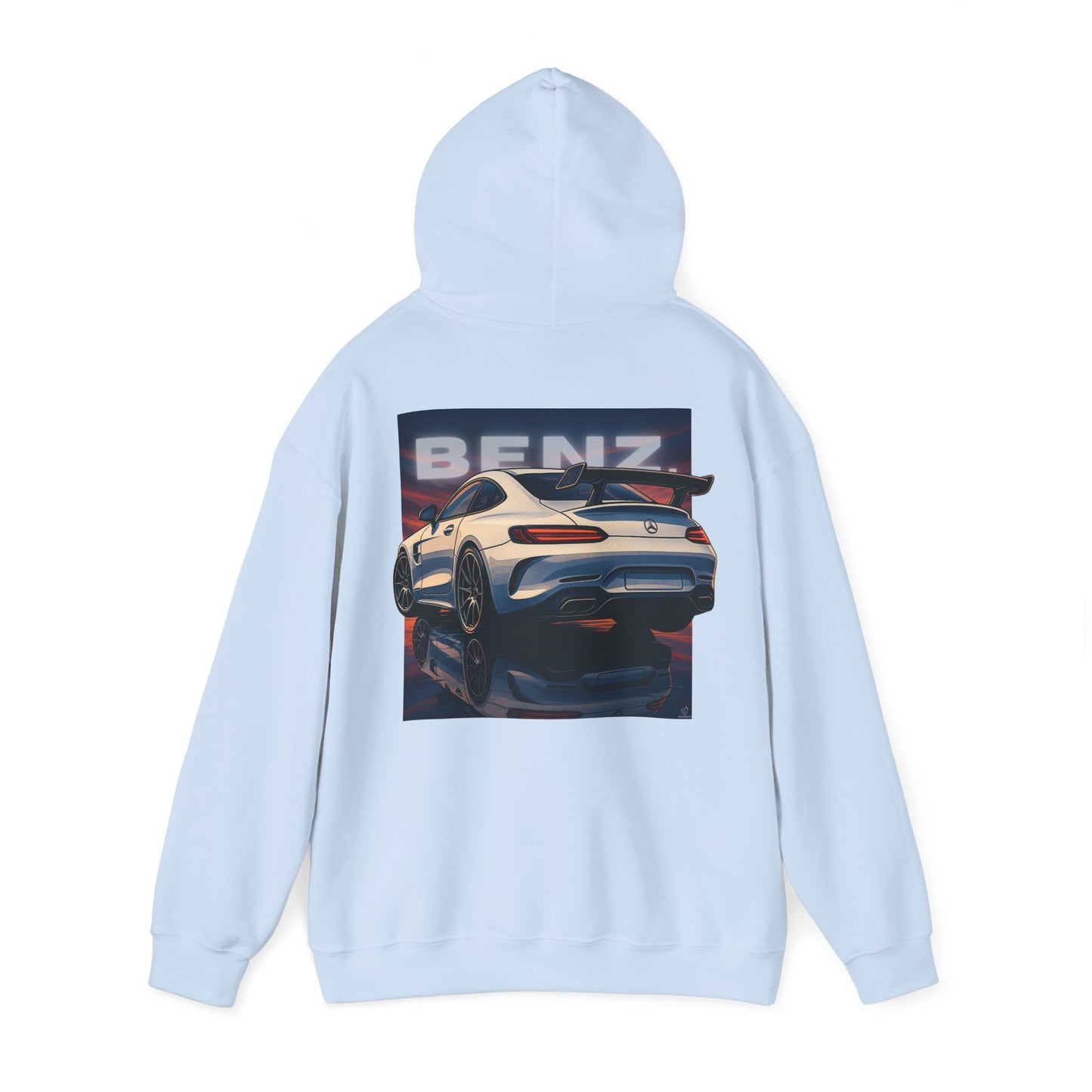 BenZ inspired Racing Hoodie with backprint- White racing car with rear spoiler