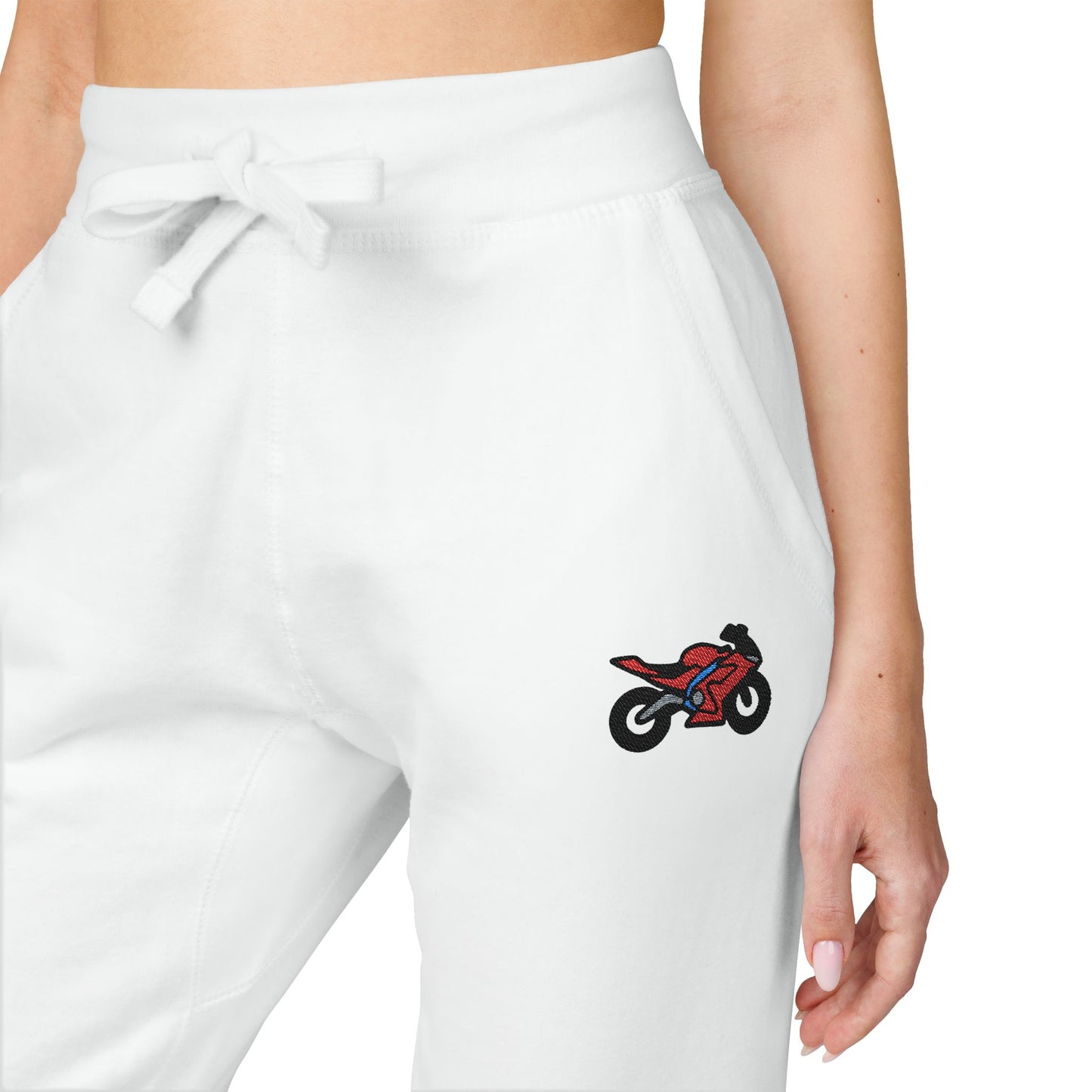 Red Motorcycle Embroidered Unisex Fleece Sweatpants, Cozy Loungewear for Relaxation, Perfect Gift for Him/Her, Casual Style for Home