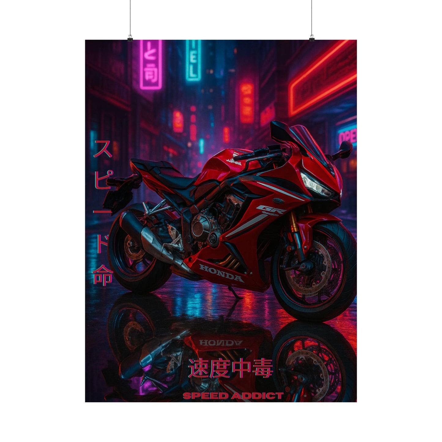 Affiche verticale mate néon moto 650r - Speed & Velocity Art