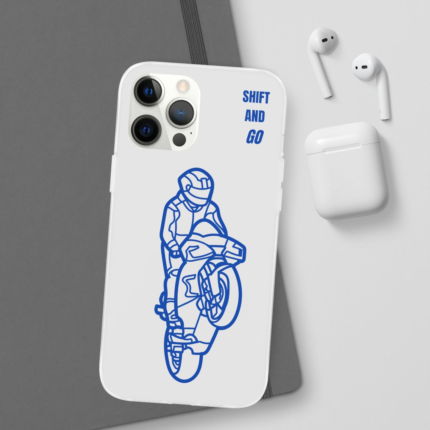 Motorcycle Flexi Cases - Shift and Go Design, Biker Gift, Phone Accessory, Sporty Case, Riding Enthusiast