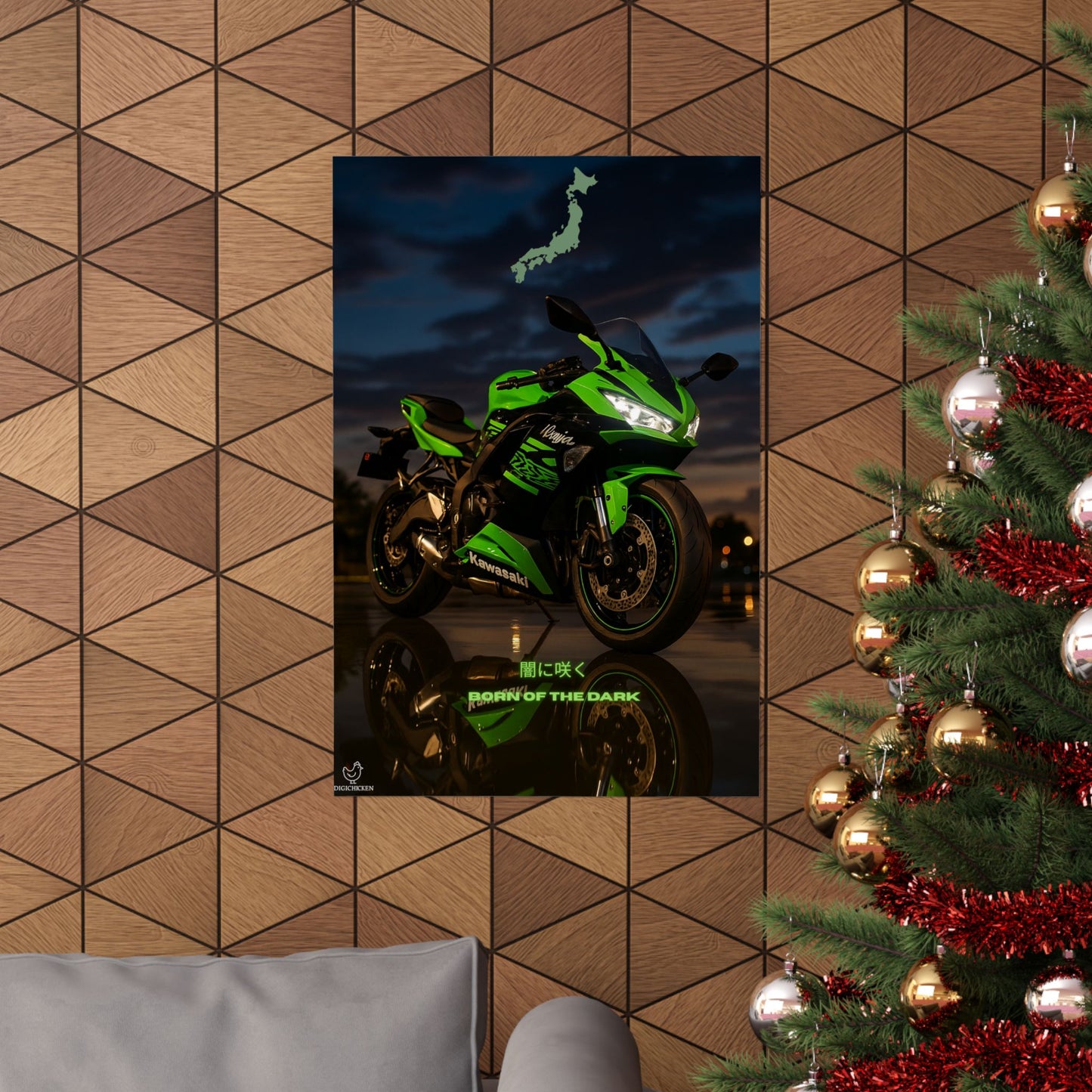 Affiche verticale mate Kawasaki Zx6r - Born of the Dark - Décoration murale idéale pour les passionnés d'automobile