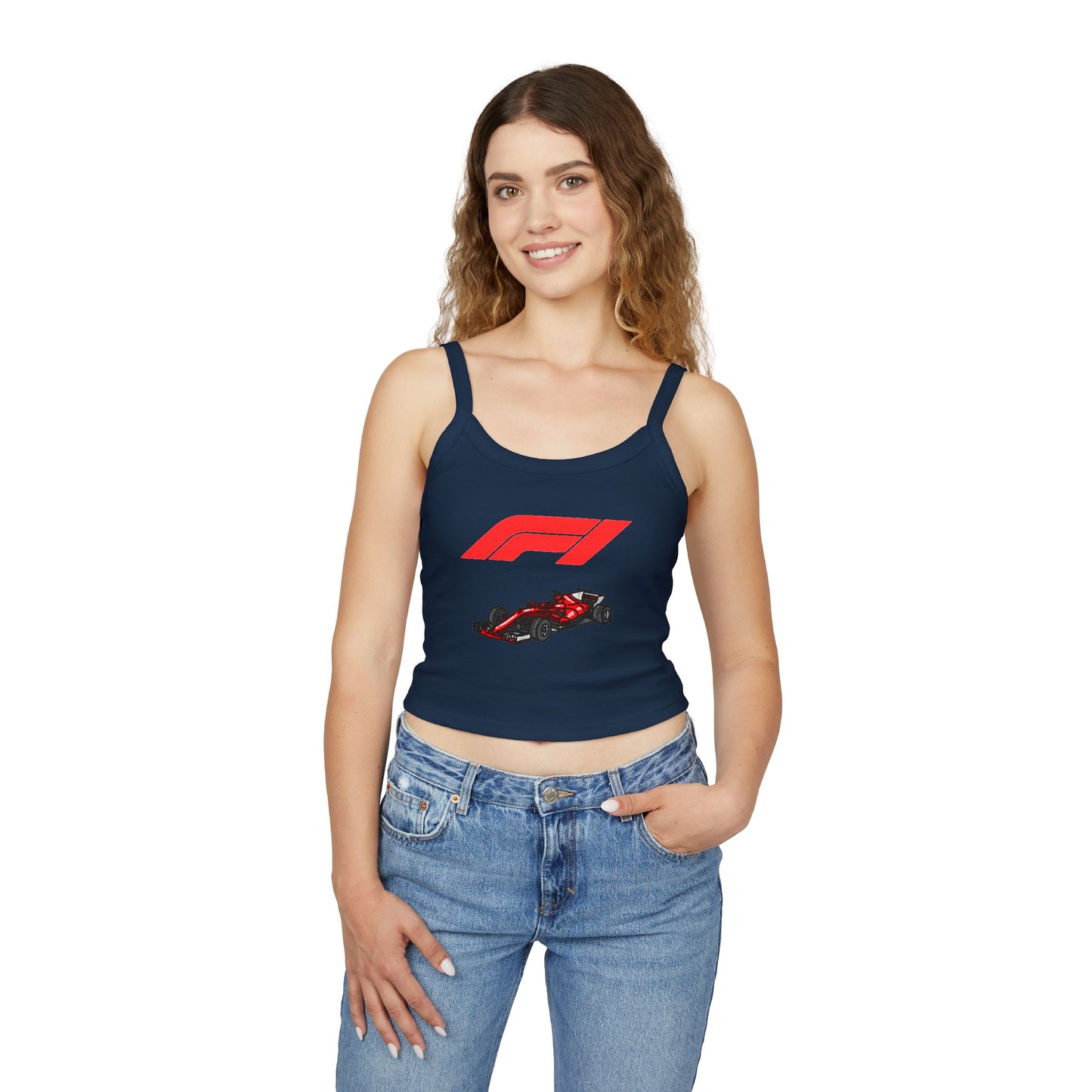 F1 Racing Women's Spaghetti Strap Tank Top, Sports Apparel, Motorsport Fans, Summer Wear, Gift for Car Lovers, Casual Style