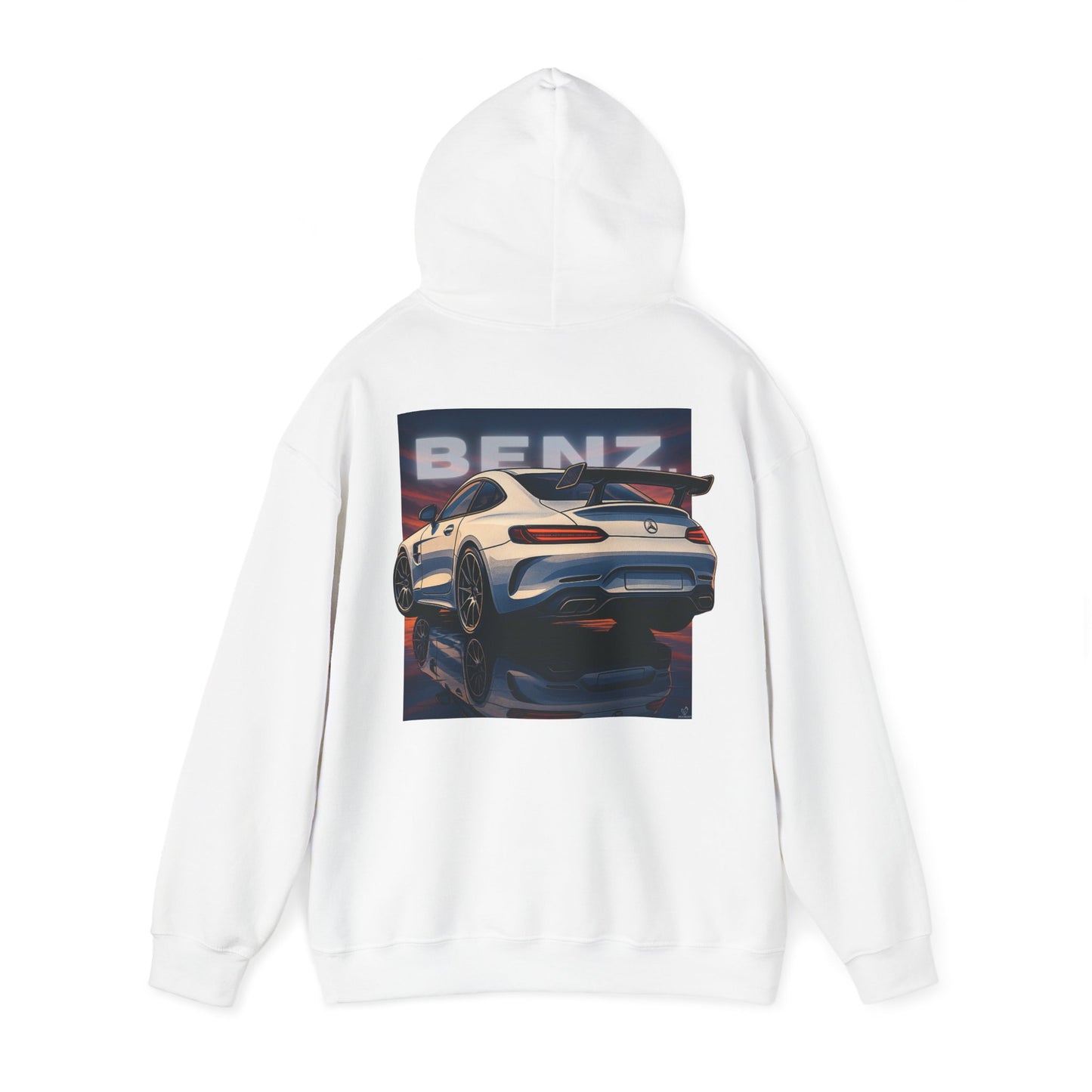 BenZ inspired Racing Hoodie with backprint- White racing car with rear spoiler