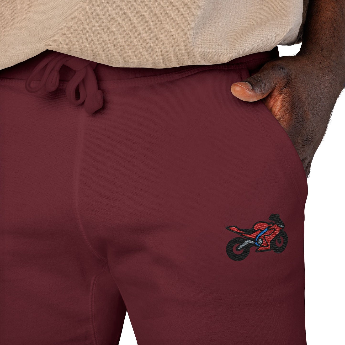 Red Motorcycle Embroidered Unisex Fleece Sweatpants, Cozy Loungewear for Relaxation, Perfect Gift for Him/Her, Casual Style for Home