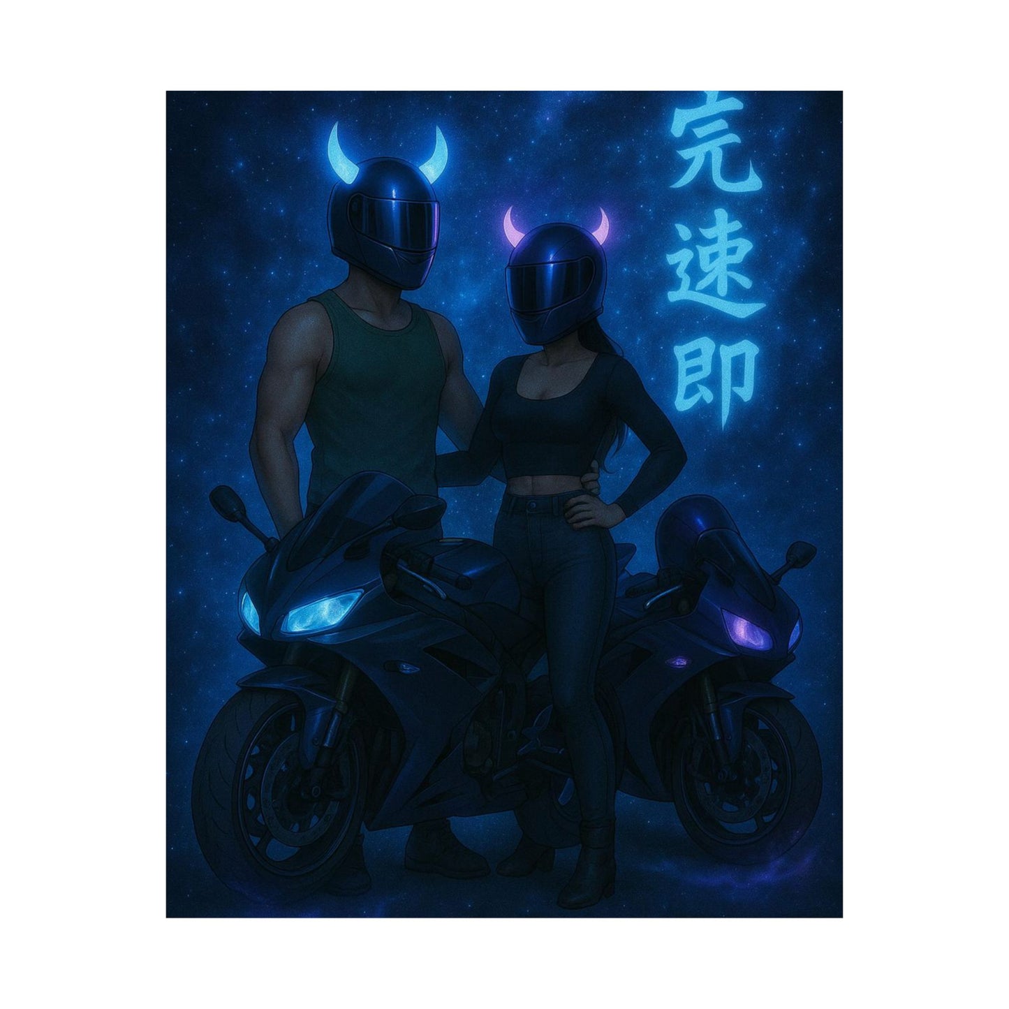 Motorcycle couple Wall Art Poster, Cool Neon Decor, Biker Room Decoration, Gift for Riders, Unique Art Print, Masculine Home Decor