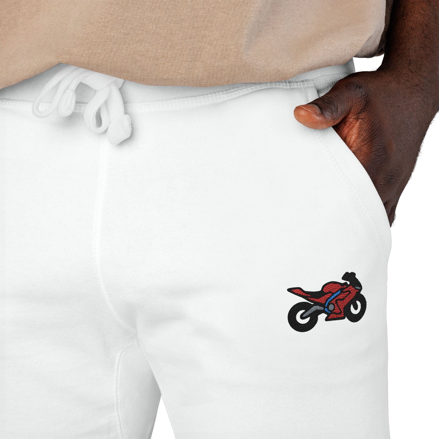 Red Motorcycle Embroidered Unisex Fleece Sweatpants, Cozy Loungewear for Relaxation, Perfect Gift for Him/Her, Casual Style for Home
