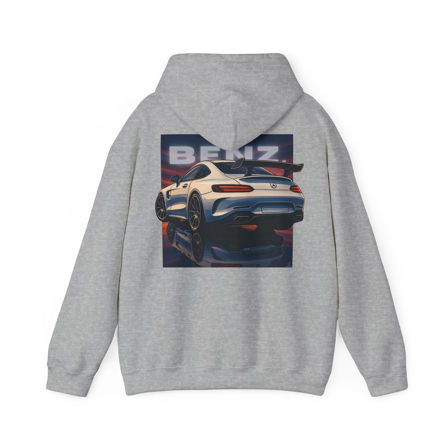 BenZ inspired Racing Hoodie with backprint- White racing car with rear spoiler