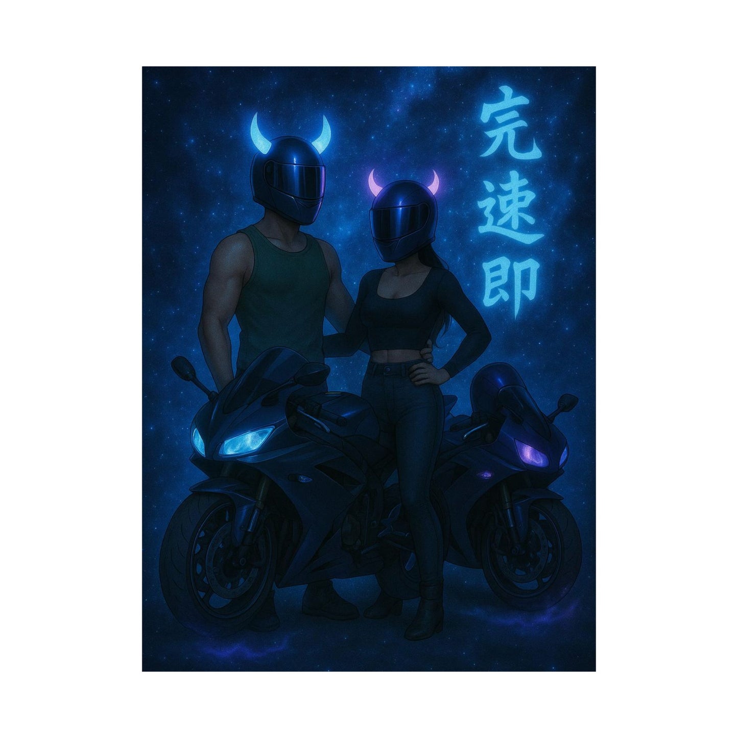 Motorcycle couple Wall Art Poster, Cool Neon Decor, Biker Room Decoration, Gift for Riders, Unique Art Print, Masculine Home Decor