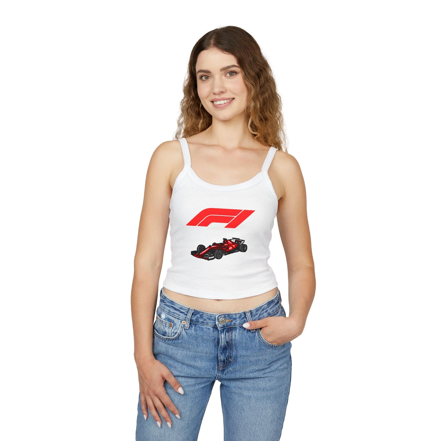 F1 Racing Women's Spaghetti Strap Tank Top, Sports Apparel, Motorsport Fans, Summer Wear, Gift for Car Lovers, Casual Style