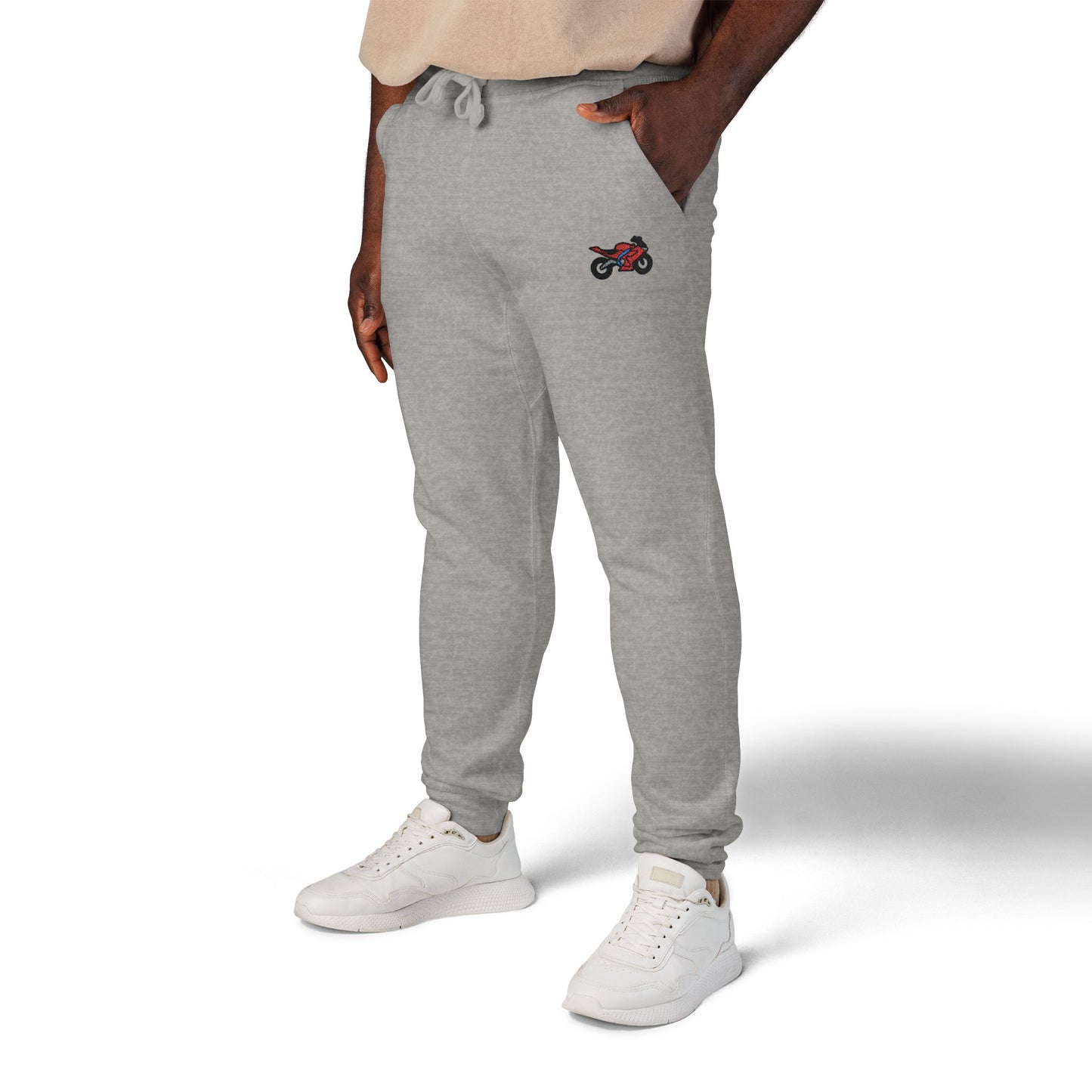 Red Motorcycle Embroidered Unisex Fleece Sweatpants, Cozy Loungewear for Relaxation, Perfect Gift for Him/Her, Casual Style for Home