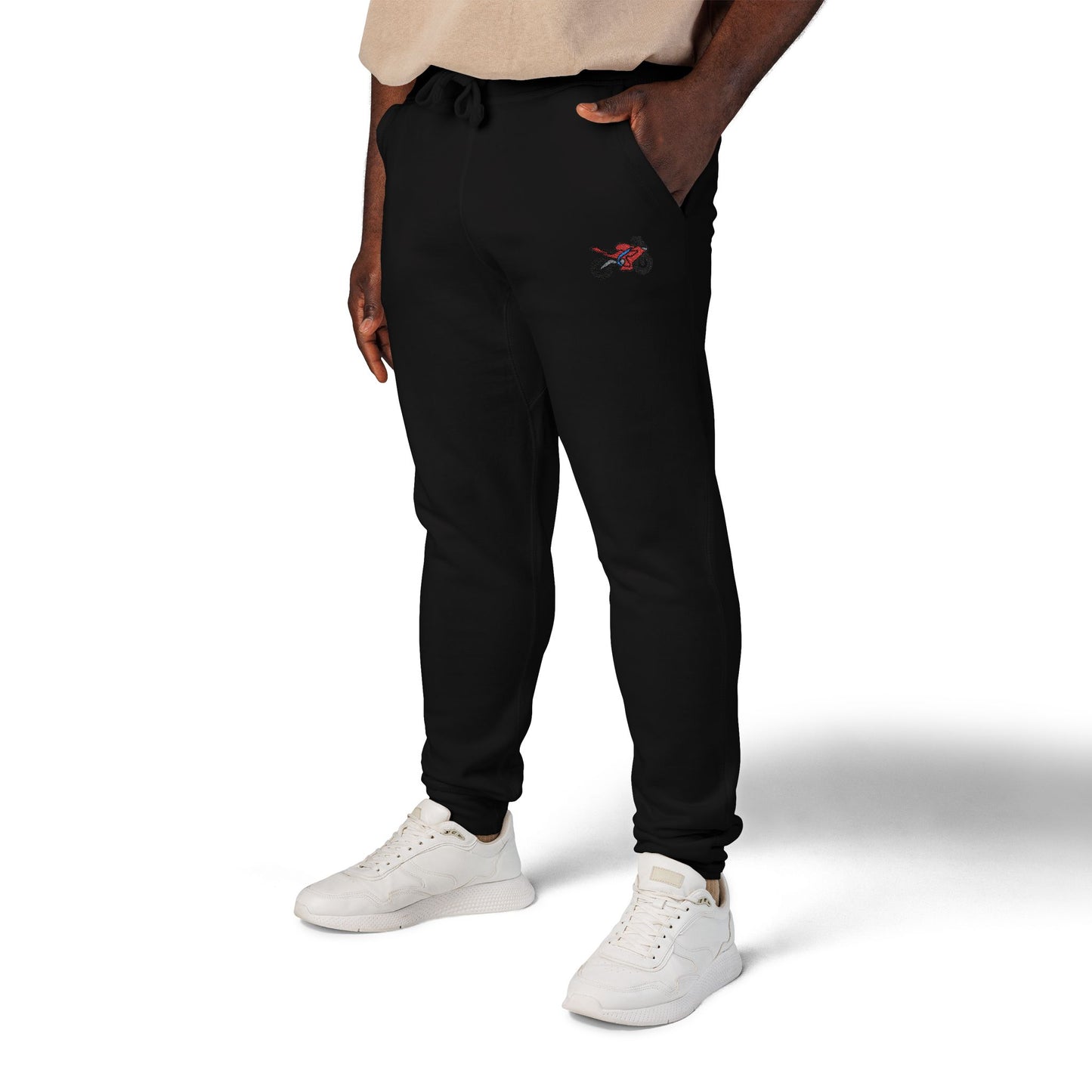 Red Motorcycle Embroidered Unisex Fleece Sweatpants, Cozy Loungewear for Relaxation, Perfect Gift for Him/Her, Casual Style for Home