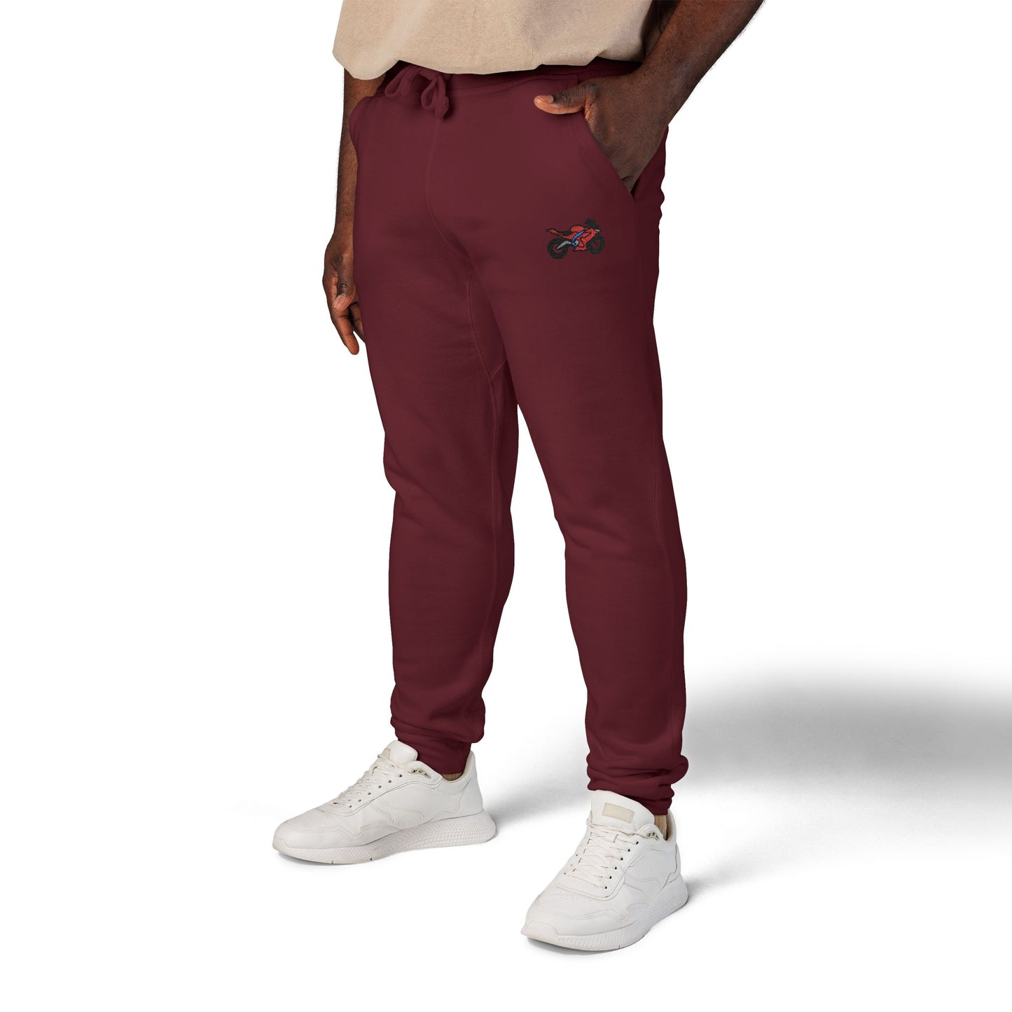 Red Motorcycle Embroidered Unisex Fleece Sweatpants, Cozy Loungewear for Relaxation, Perfect Gift for Him/Her, Casual Style for Home