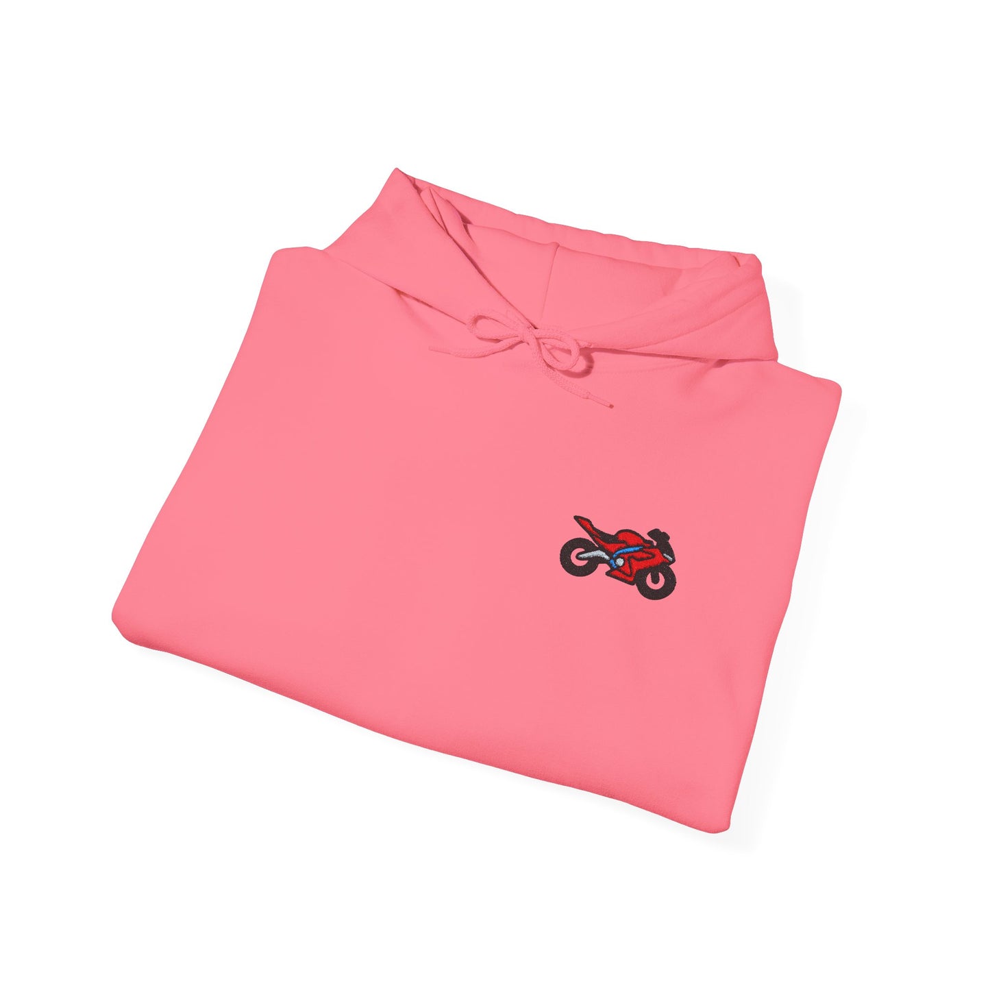 Red Motorcycle Embroidery Minimalist Paper Airplane Hoodie - Unisex Heavy Blend