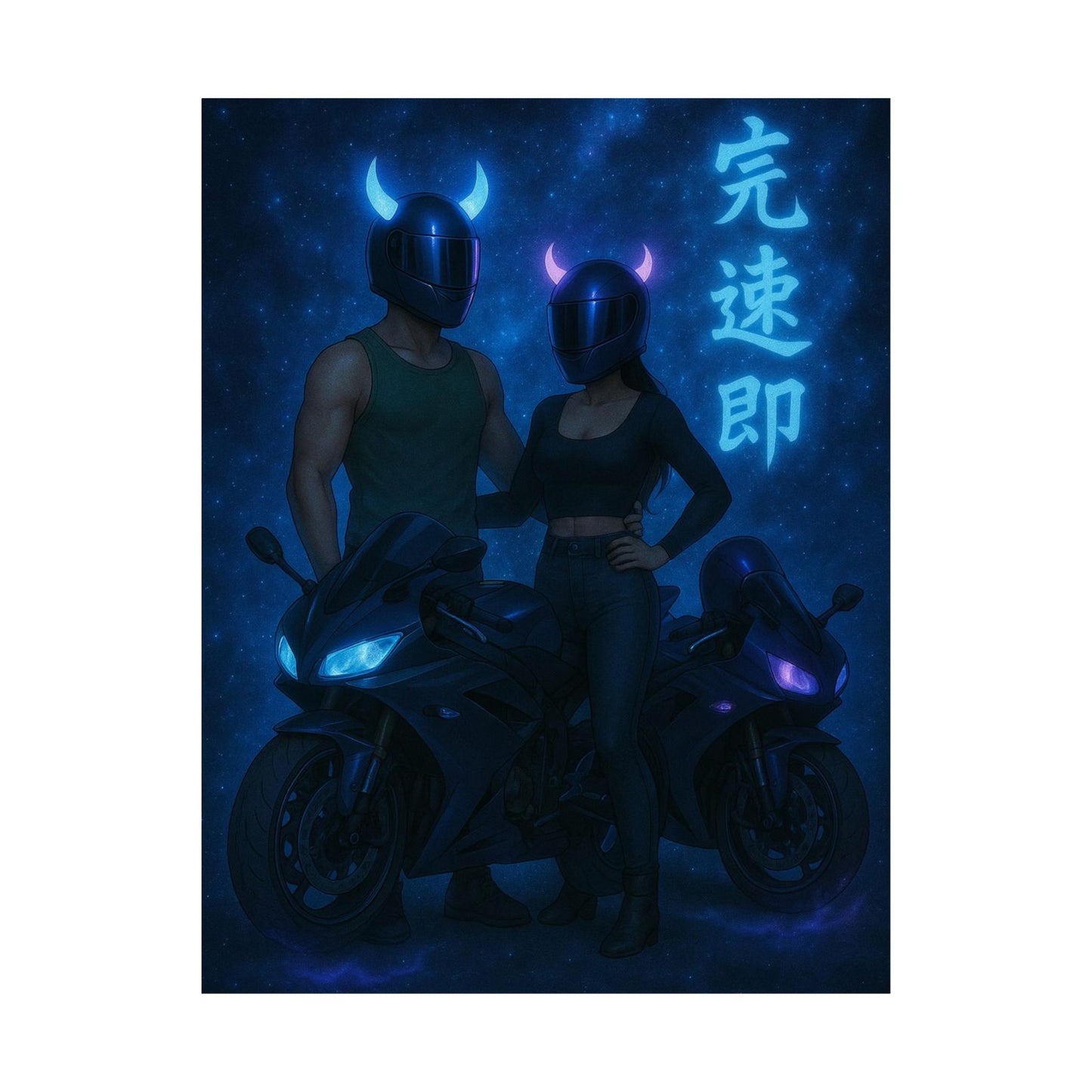 Motorcycle couple Wall Art Poster, Cool Neon Decor, Biker Room Decoration, Gift for Riders, Unique Art Print, Masculine Home Decor