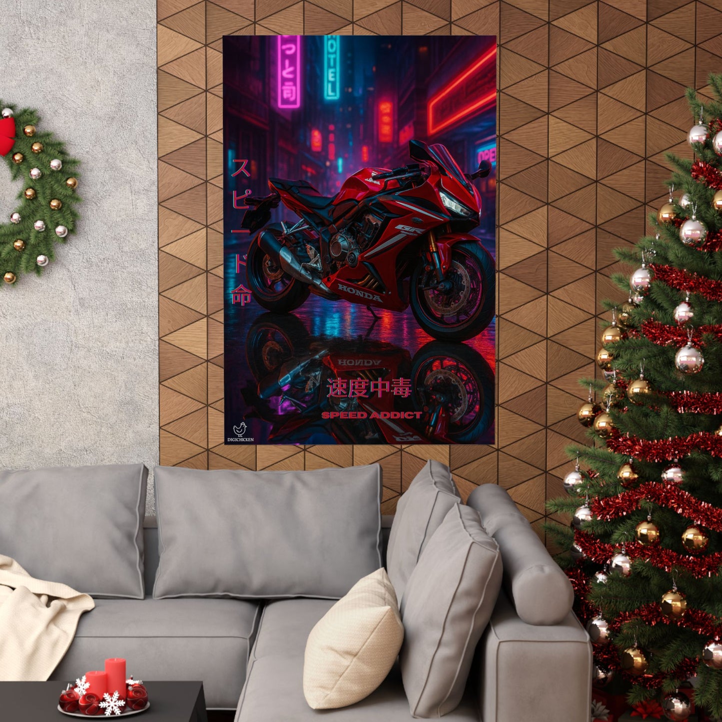 Affiche verticale mate néon moto 650r - Speed & Velocity Art