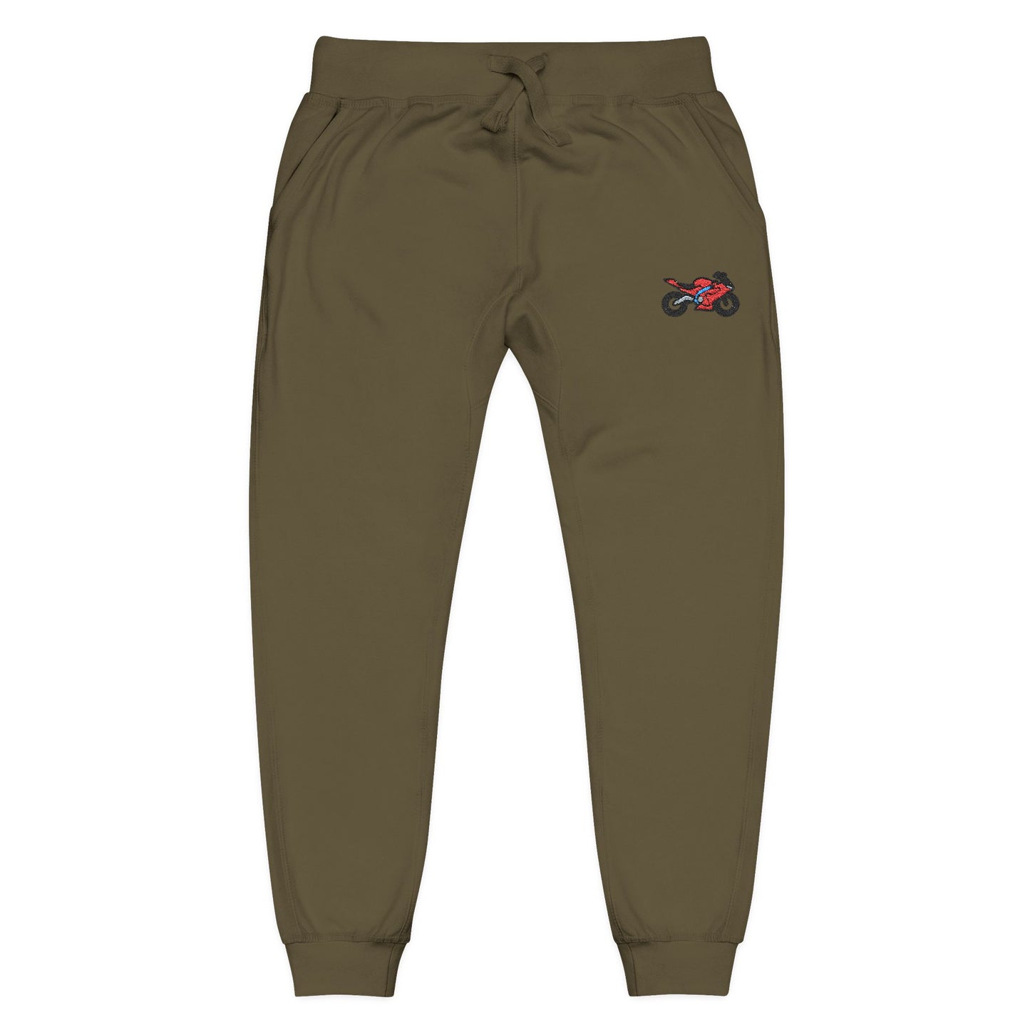 Red Motorcycle Embroidered Unisex Fleece Sweatpants, Cozy Loungewear for Relaxation, Perfect Gift for Him/Her, Casual Style for Home