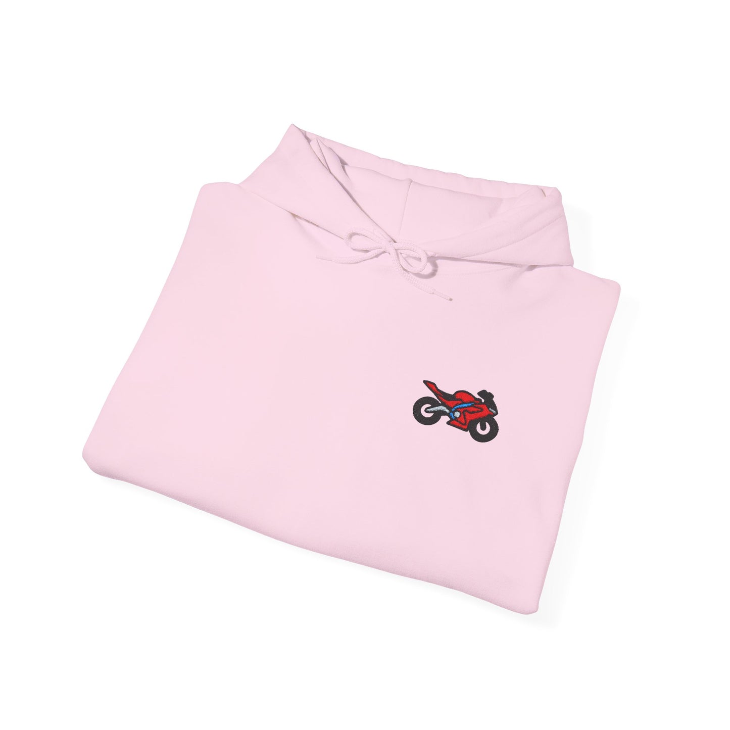 Red Motorcycle Embroidery Minimalist Paper Airplane Hoodie - Unisex Heavy Blend