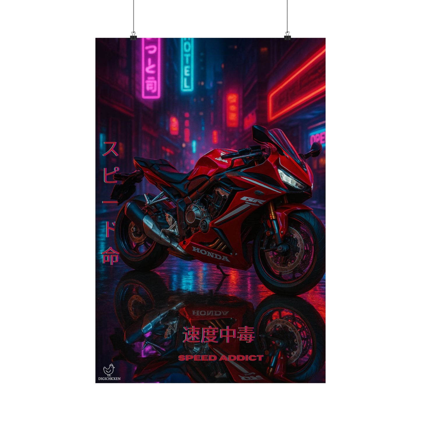 Affiche verticale mate néon moto 650r - Speed & Velocity Art