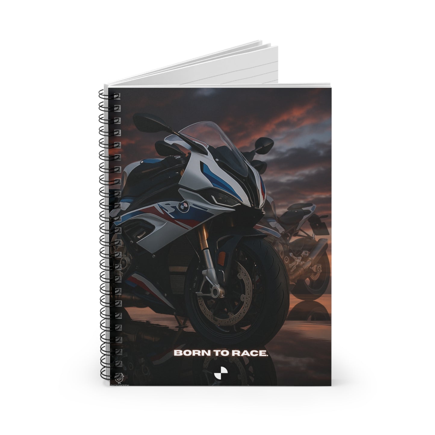 White Blue Red Spiral Notebook - 'Born to Race', ai