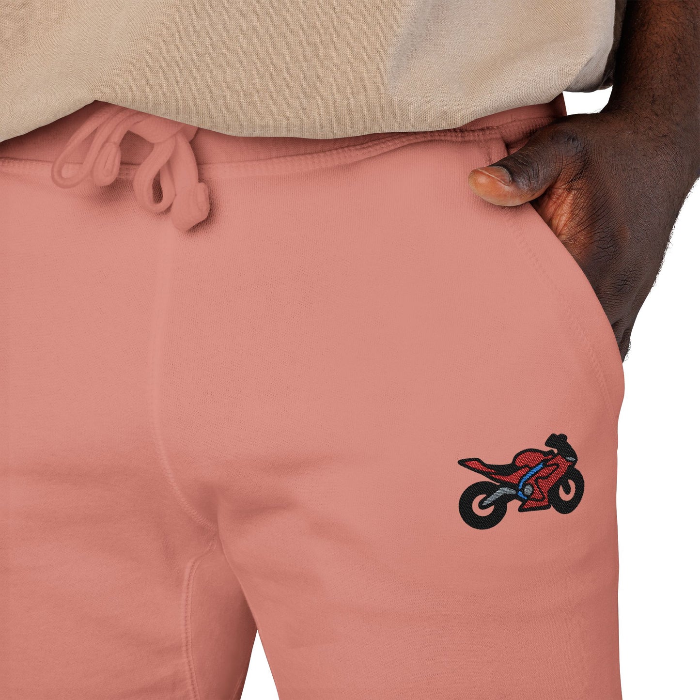 Red Motorcycle Embroidered Unisex Fleece Sweatpants, Cozy Loungewear for Relaxation, Perfect Gift for Him/Her, Casual Style for Home