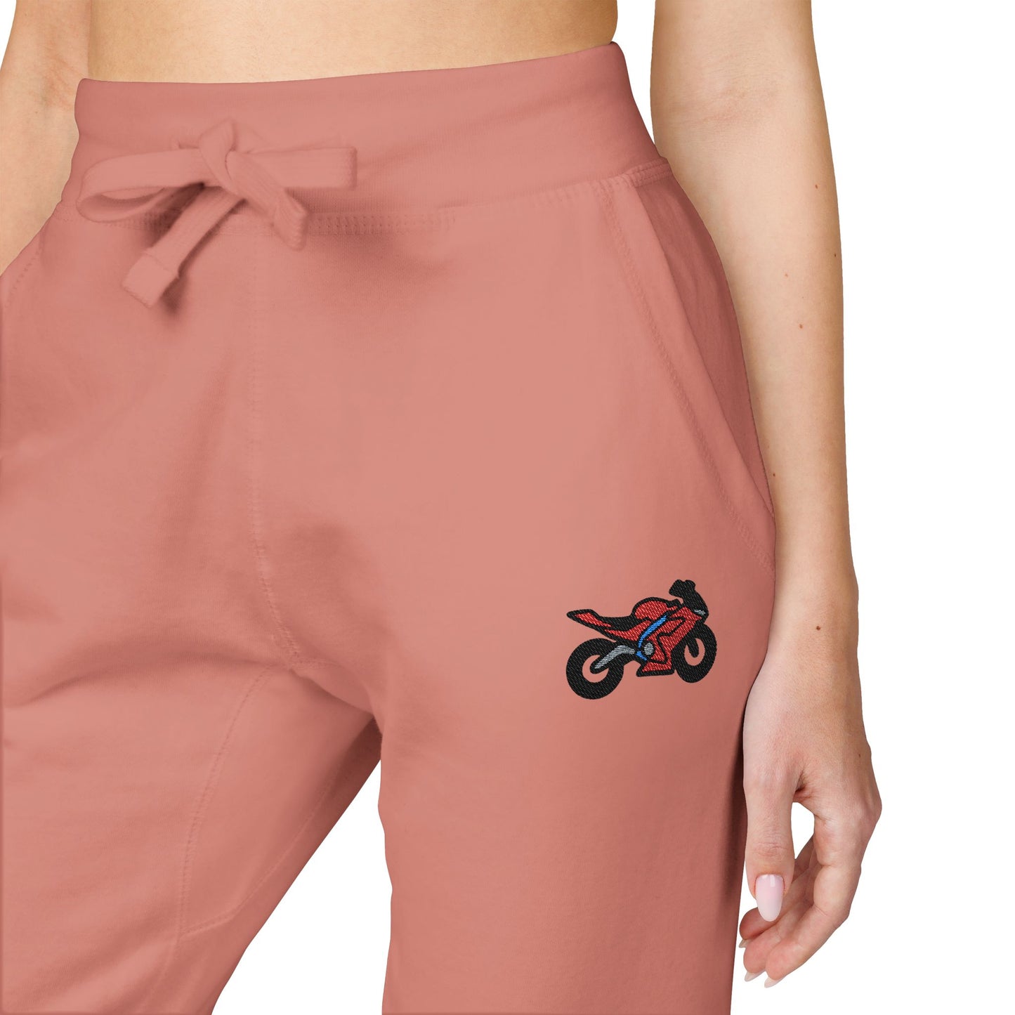 Red Motorcycle Embroidered Unisex Fleece Sweatpants, Cozy Loungewear for Relaxation, Perfect Gift for Him/Her, Casual Style for Home