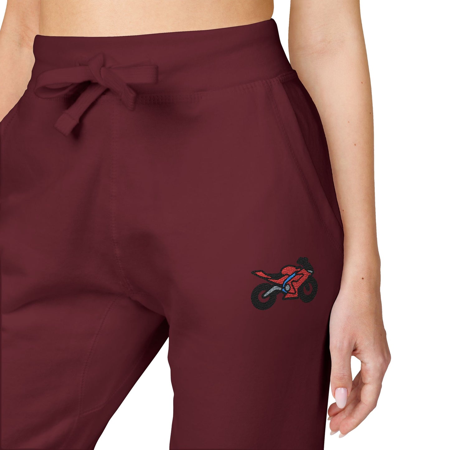 Red Motorcycle Embroidered Unisex Fleece Sweatpants, Cozy Loungewear for Relaxation, Perfect Gift for Him/Her, Casual Style for Home