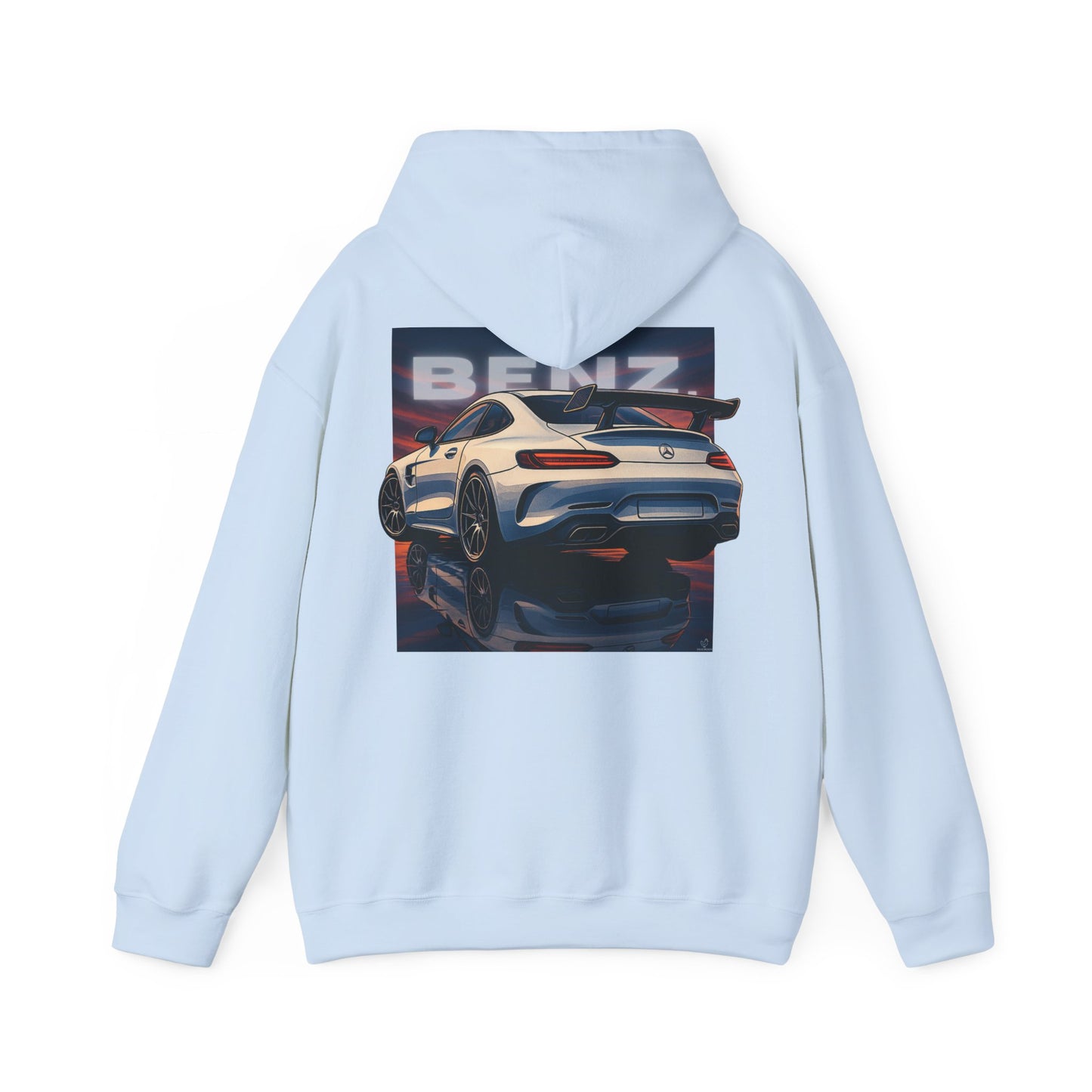 BenZ inspired Racing Hoodie with backprint- White racing car with rear spoiler