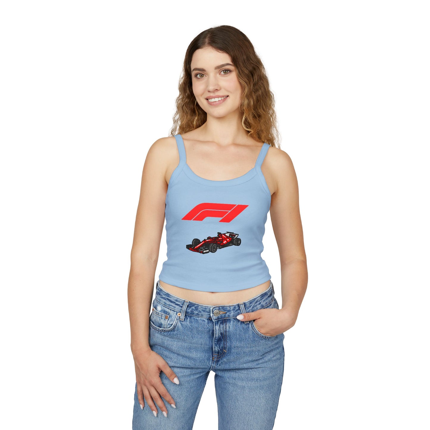 F1 Racing Women's Spaghetti Strap Tank Top, Sports Apparel, Motorsport Fans, Summer Wear, Gift for Car Lovers, Casual Style