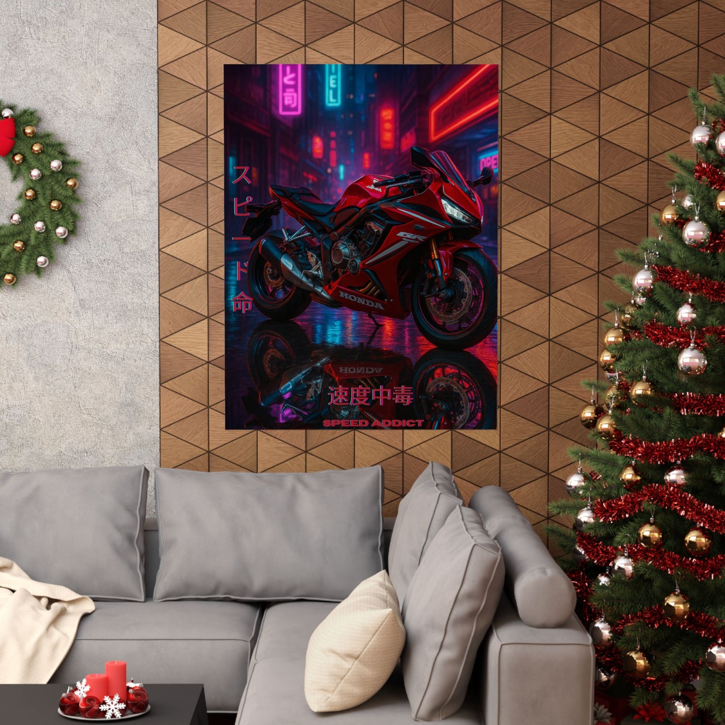 Affiche verticale mate néon moto 650r - Speed & Velocity Art