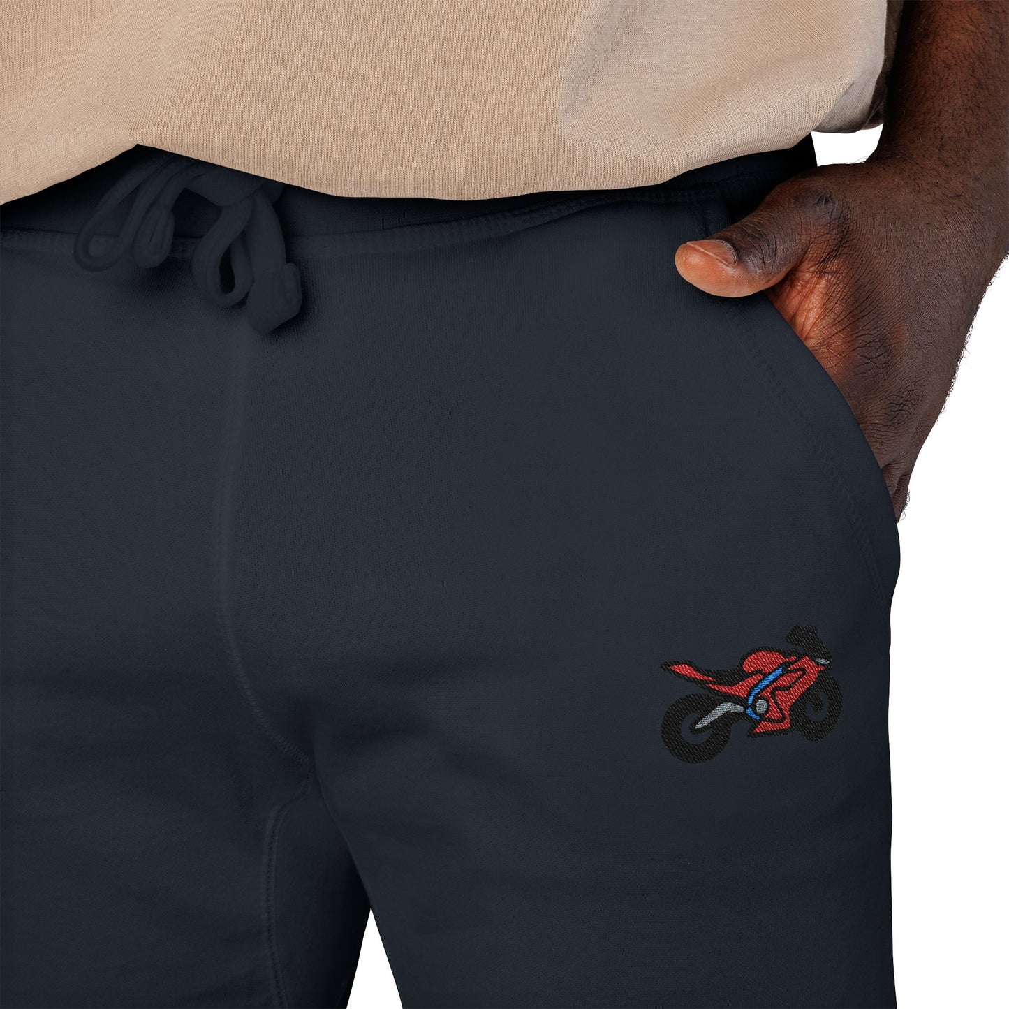 Red Motorcycle Embroidered Unisex Fleece Sweatpants, Cozy Loungewear for Relaxation, Perfect Gift for Him/Her, Casual Style for Home