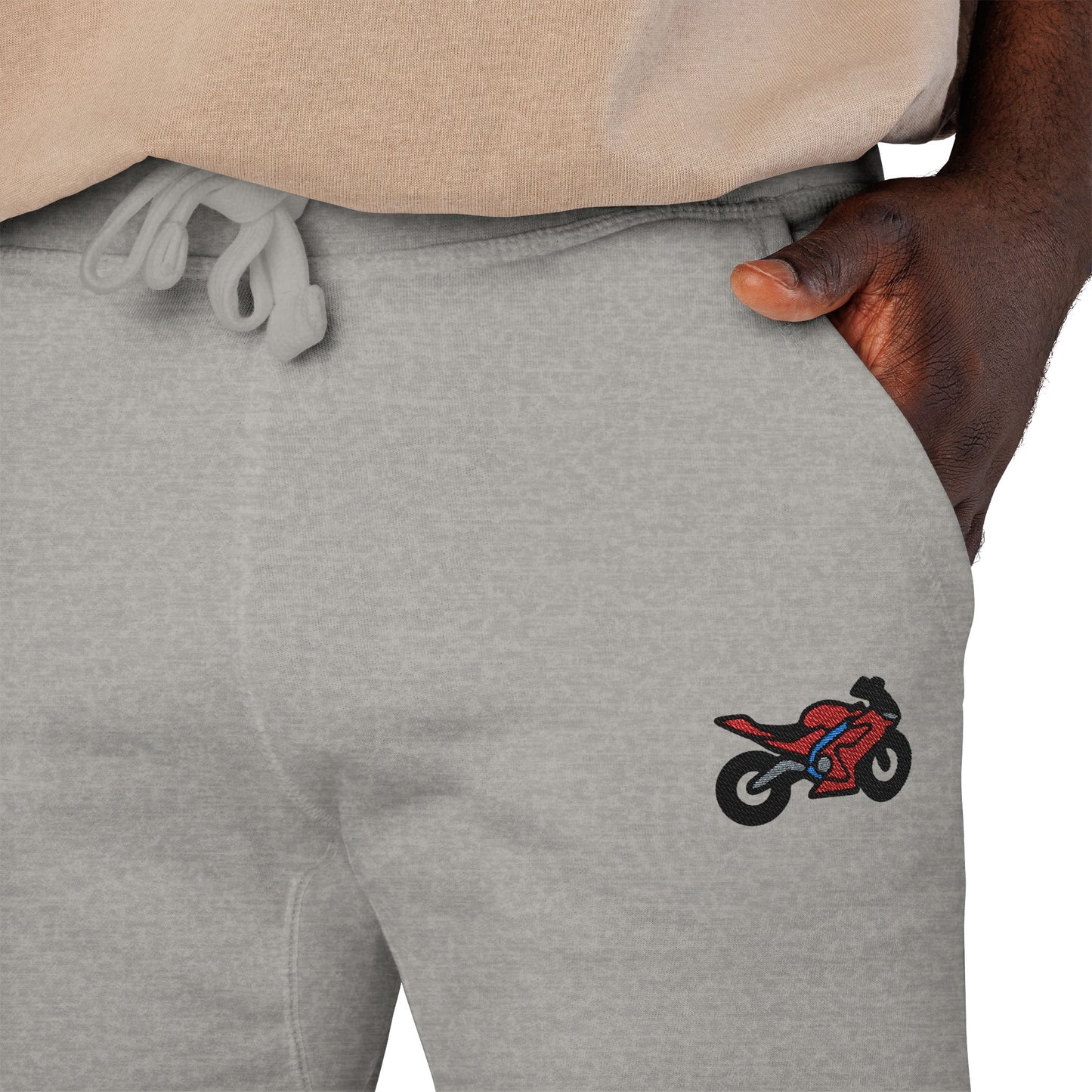 Red Motorcycle Embroidered Unisex Fleece Sweatpants, Cozy Loungewear for Relaxation, Perfect Gift for Him/Her, Casual Style for Home