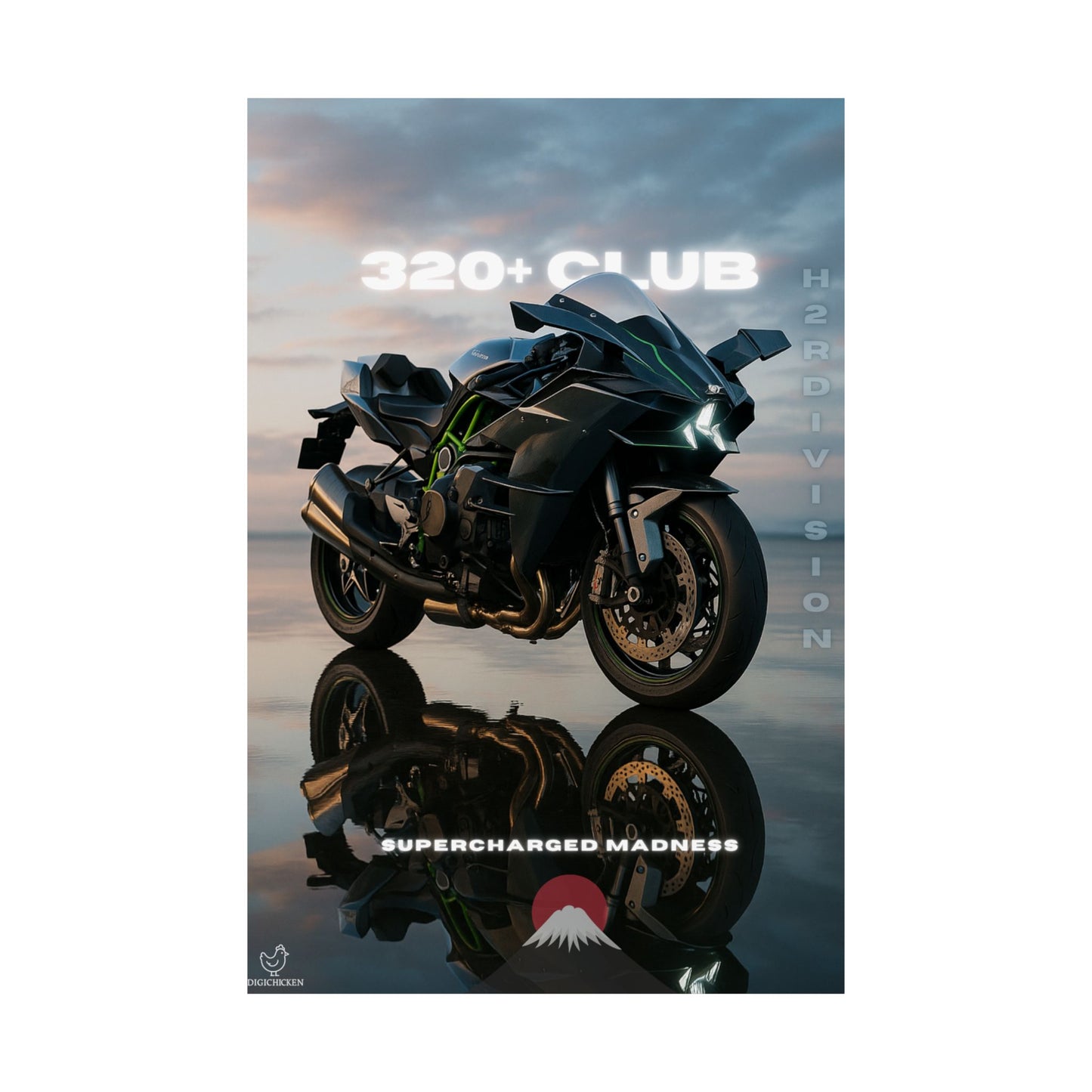 Affiche murale verticale mate H2R WallArt pour moto – 320+ Club Supercharged Madness