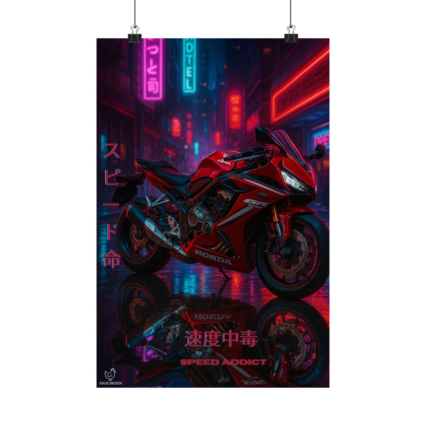 Affiche verticale mate néon moto 650r - Speed & Velocity Art