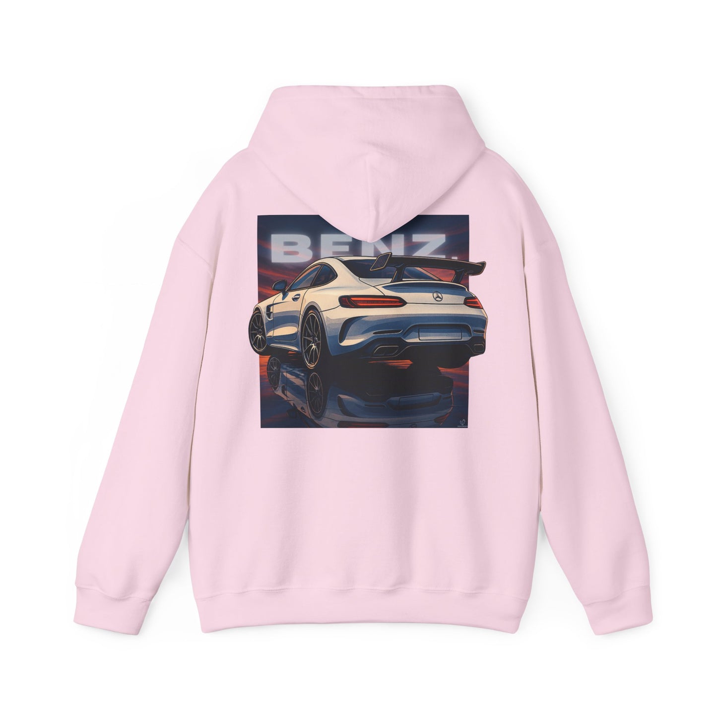 BenZ inspired Racing Hoodie with backprint- White racing car with rear spoiler