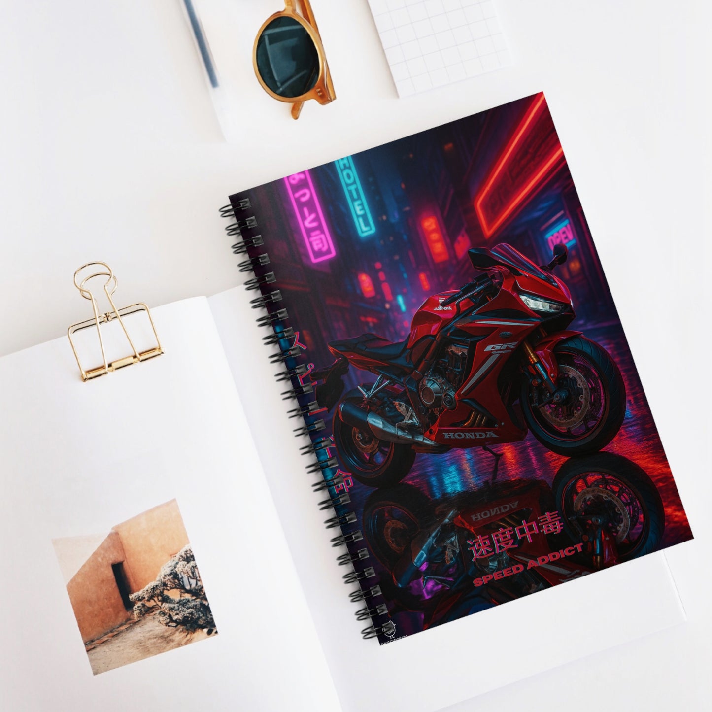 RED Speed Addict Spiral Notebook - Ruled Line for Motorcycle Enthusiasts; ai