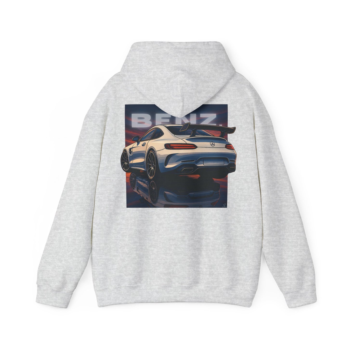 BenZ inspired Racing Hoodie with backprint- White racing car with rear spoiler