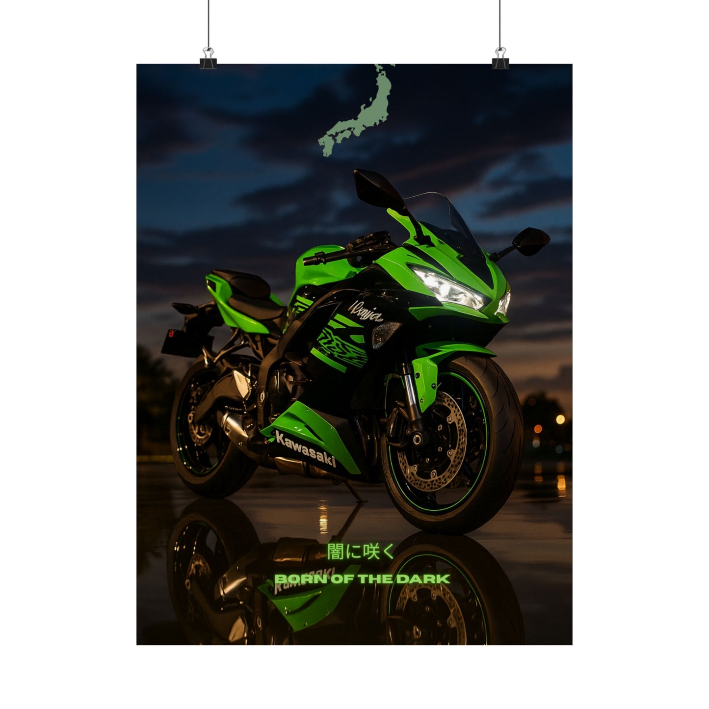 Affiche verticale mate Kawasaki Zx6r - Born of the Dark - Décoration murale idéale pour les passionnés d'automobile