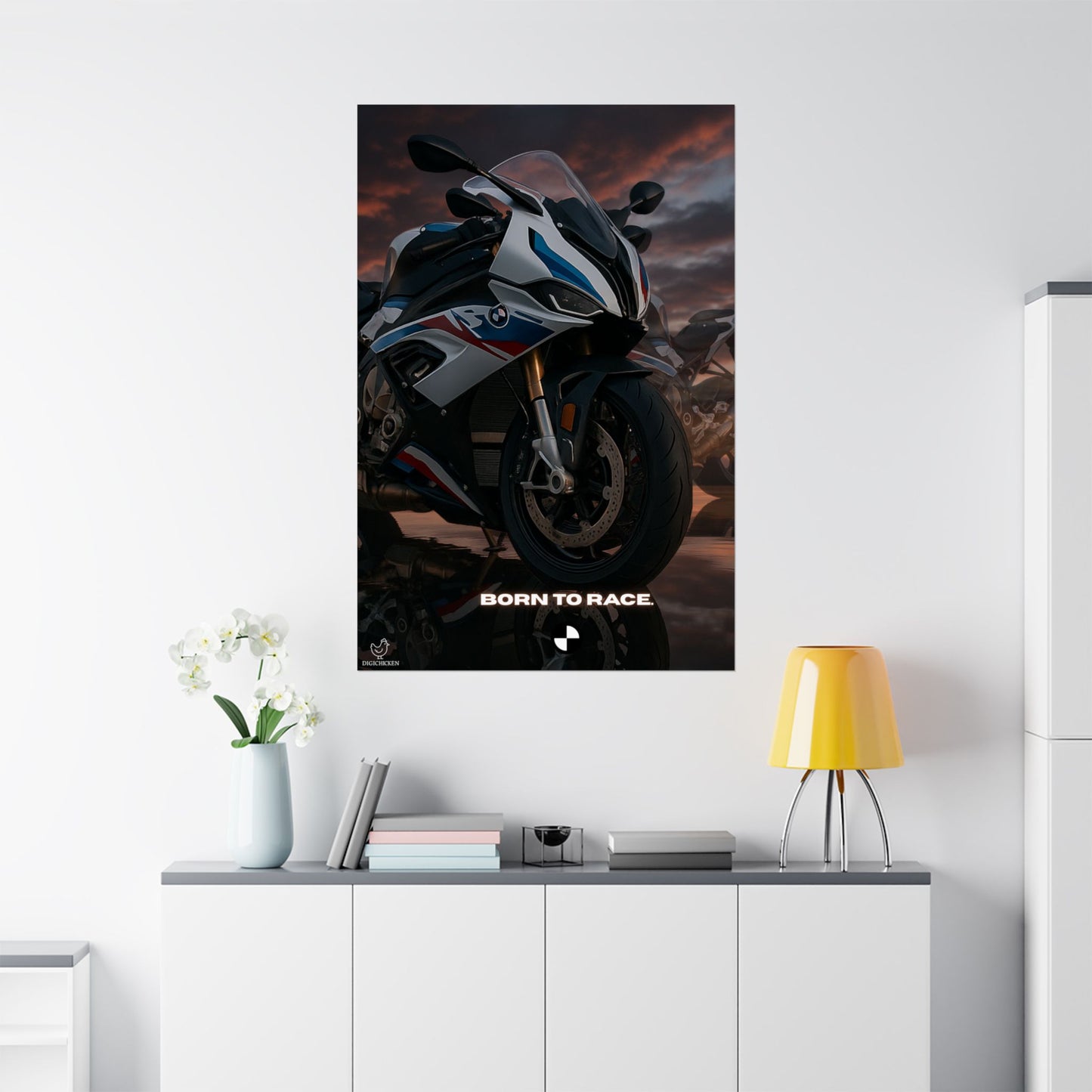 Affiche verticale mate pour moto S1000RR – « Born to Race » – Idéale pour les motards et les passionnés de course