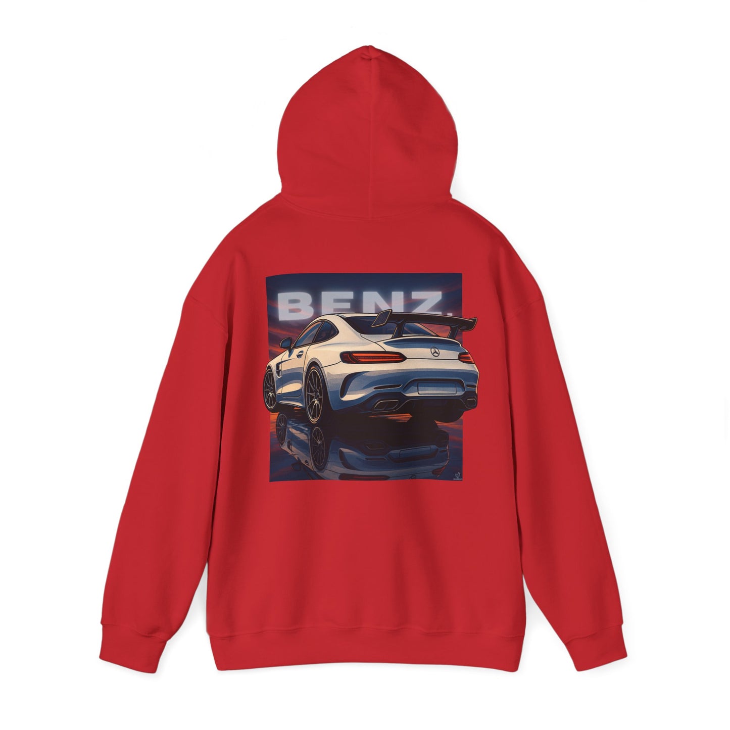 BenZ inspired Racing Hoodie with backprint- White racing car with rear spoiler