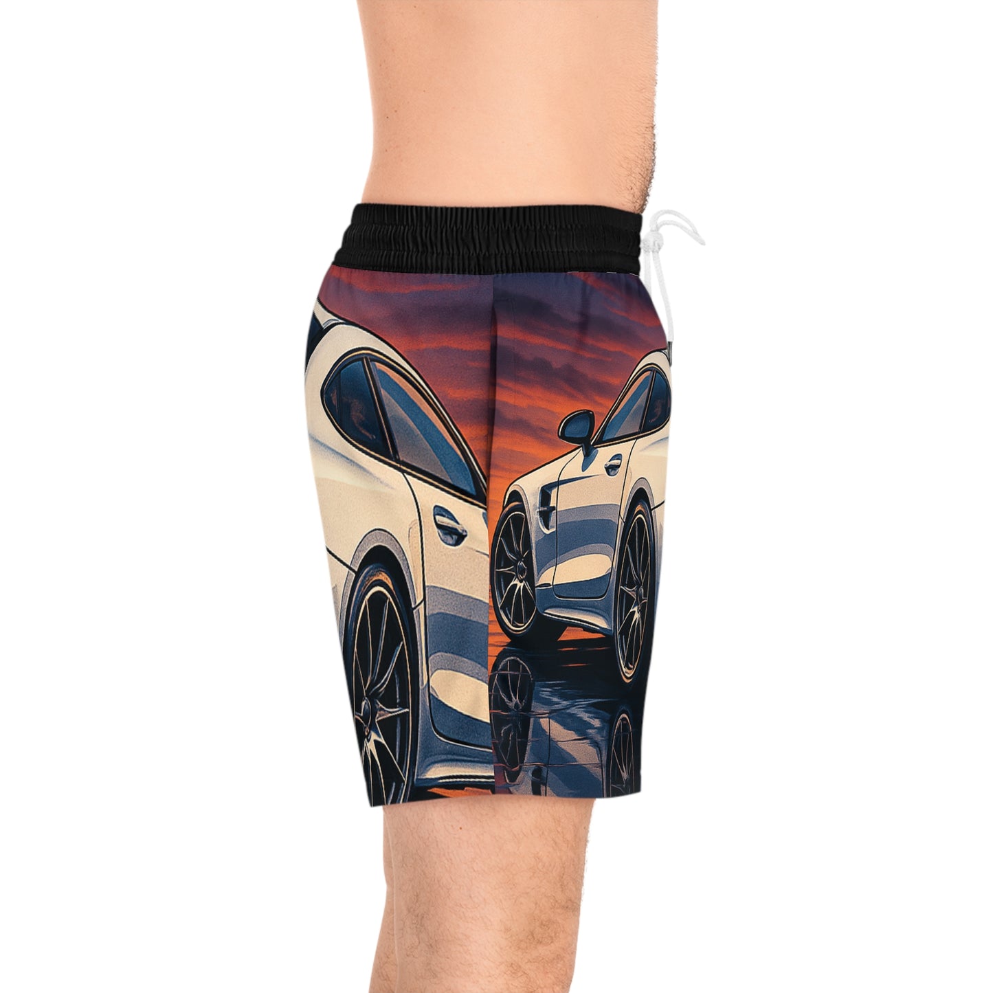 Stylish Men's Mid-Length Swim Shorts with Luxury Car Design