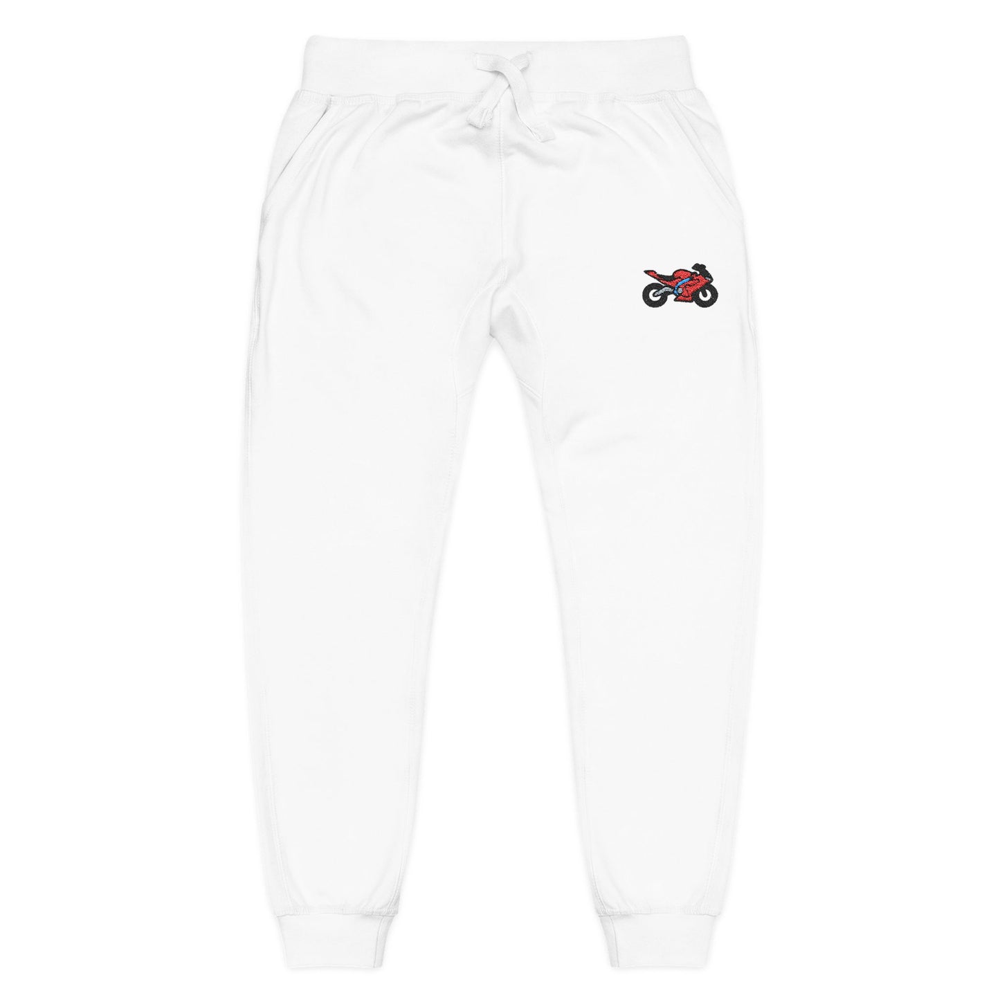 Red Motorcycle Embroidered Unisex Fleece Sweatpants, Cozy Loungewear for Relaxation, Perfect Gift for Him/Her, Casual Style for Home