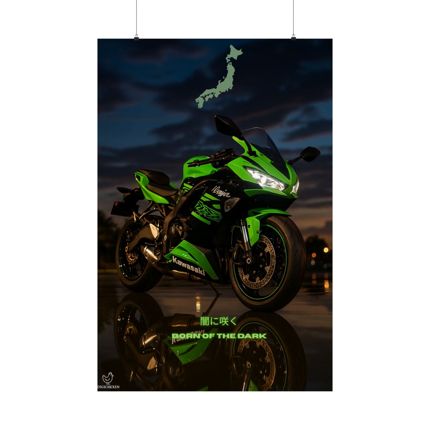 Affiche verticale mate Kawasaki Zx6r - Born of the Dark - Décoration murale idéale pour les passionnés d'automobile