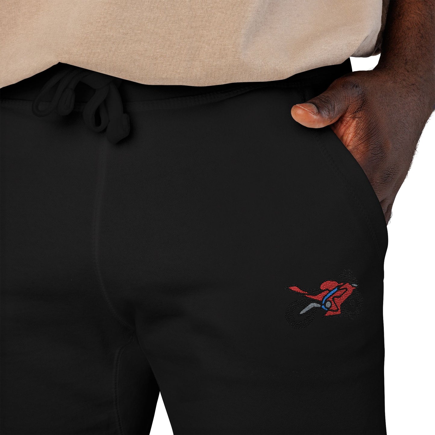 Red Motorcycle Embroidered Unisex Fleece Sweatpants, Cozy Loungewear for Relaxation, Perfect Gift for Him/Her, Casual Style for Home