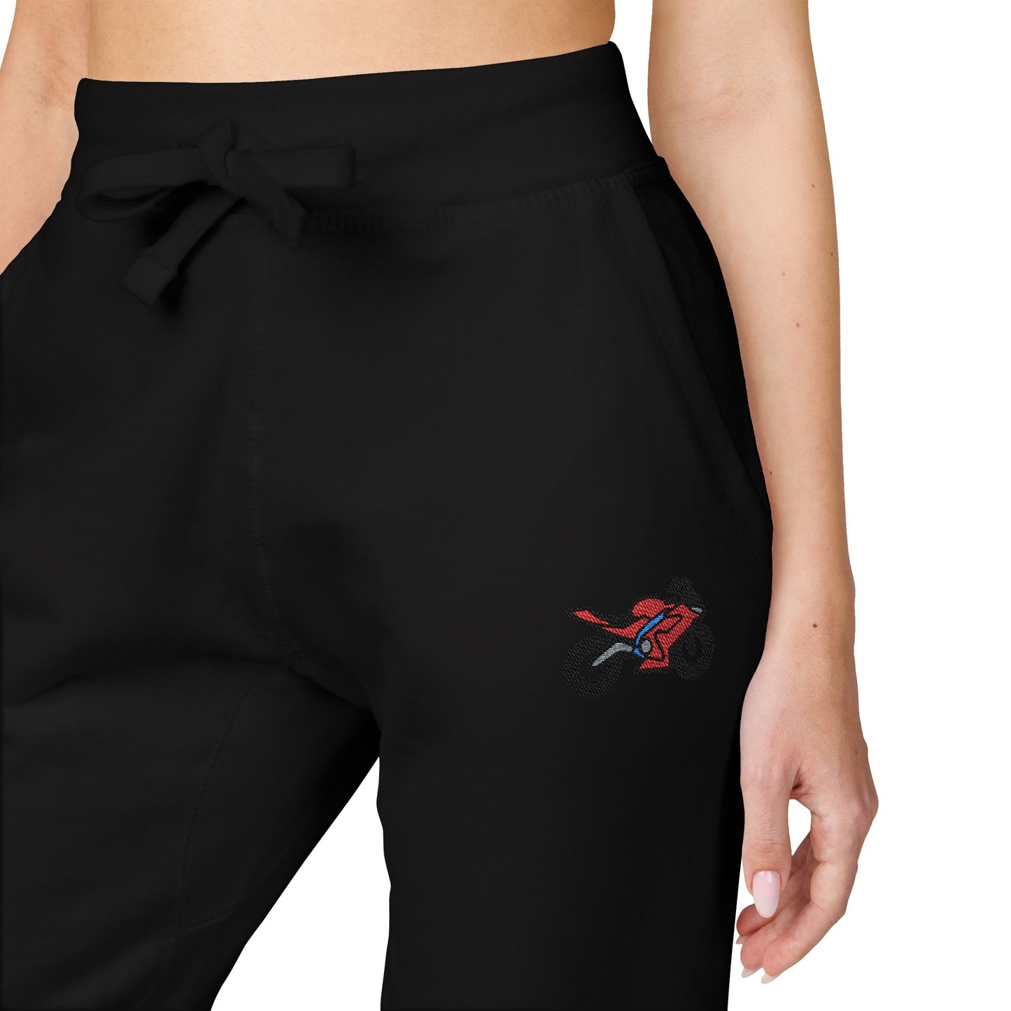 Red Motorcycle Embroidered Unisex Fleece Sweatpants, Cozy Loungewear for Relaxation, Perfect Gift for Him/Her, Casual Style for Home