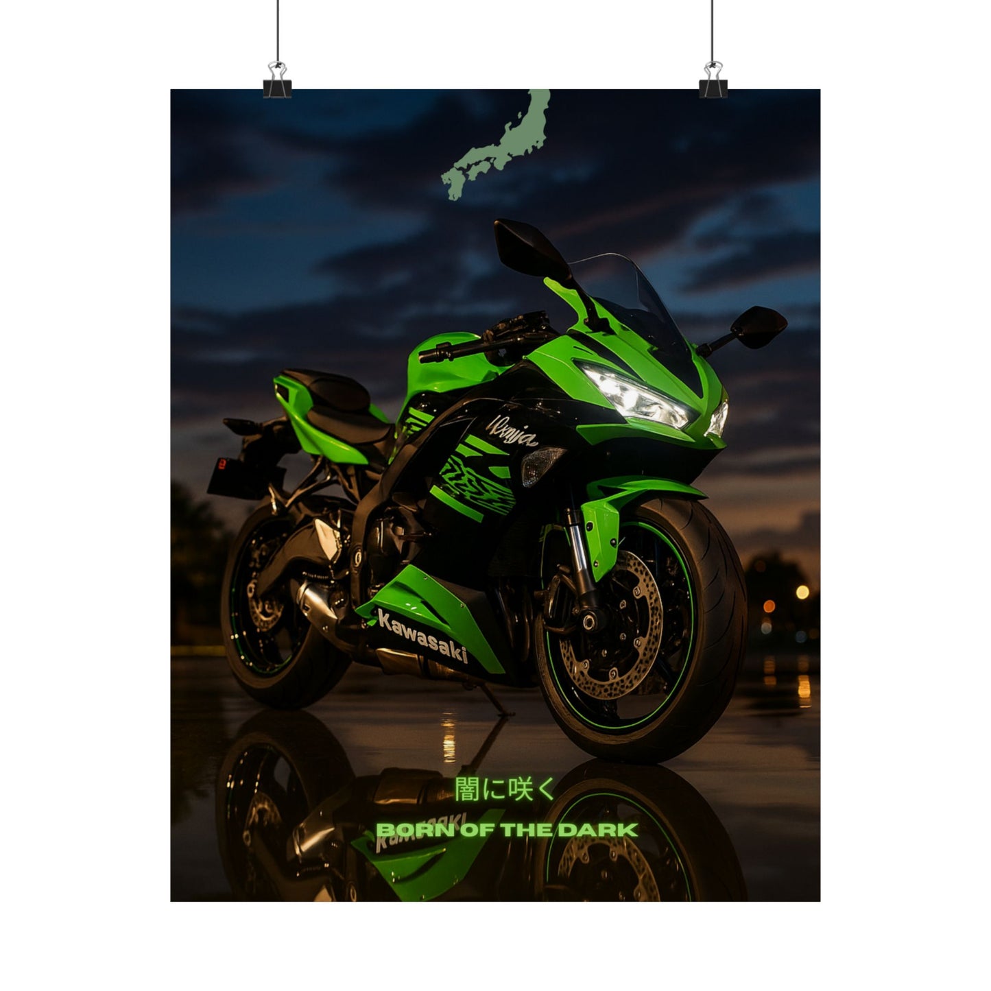 Affiche verticale mate Kawasaki Zx6r - Born of the Dark - Décoration murale idéale pour les passionnés d'automobile