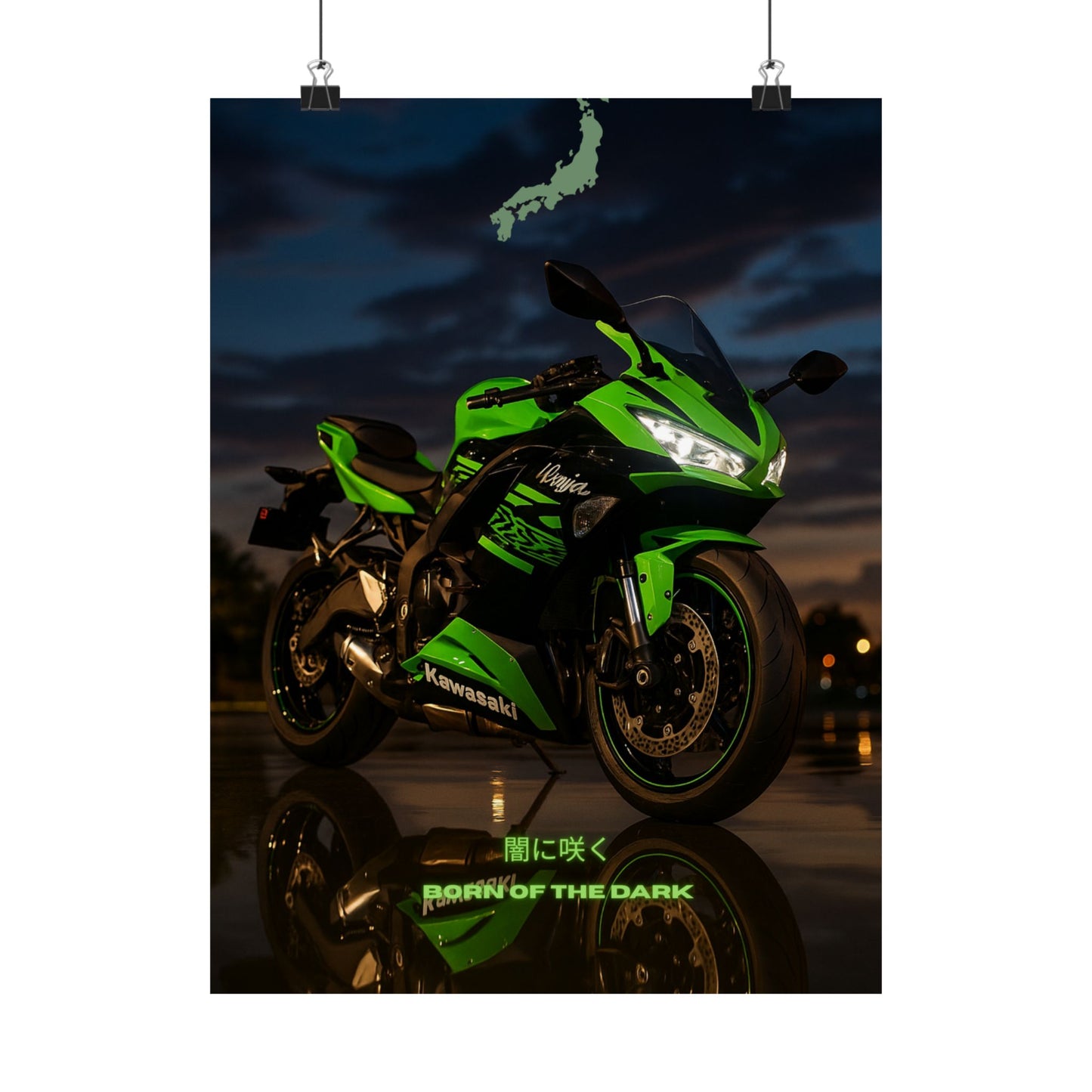 Affiche verticale mate Kawasaki Zx6r - Born of the Dark - Décoration murale idéale pour les passionnés d'automobile