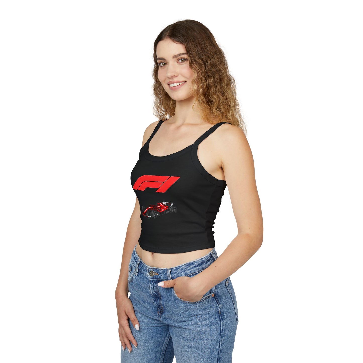F1 Racing Women's Spaghetti Strap Tank Top, Sports Apparel, Motorsport Fans, Summer Wear, Gift for Car Lovers, Casual Style