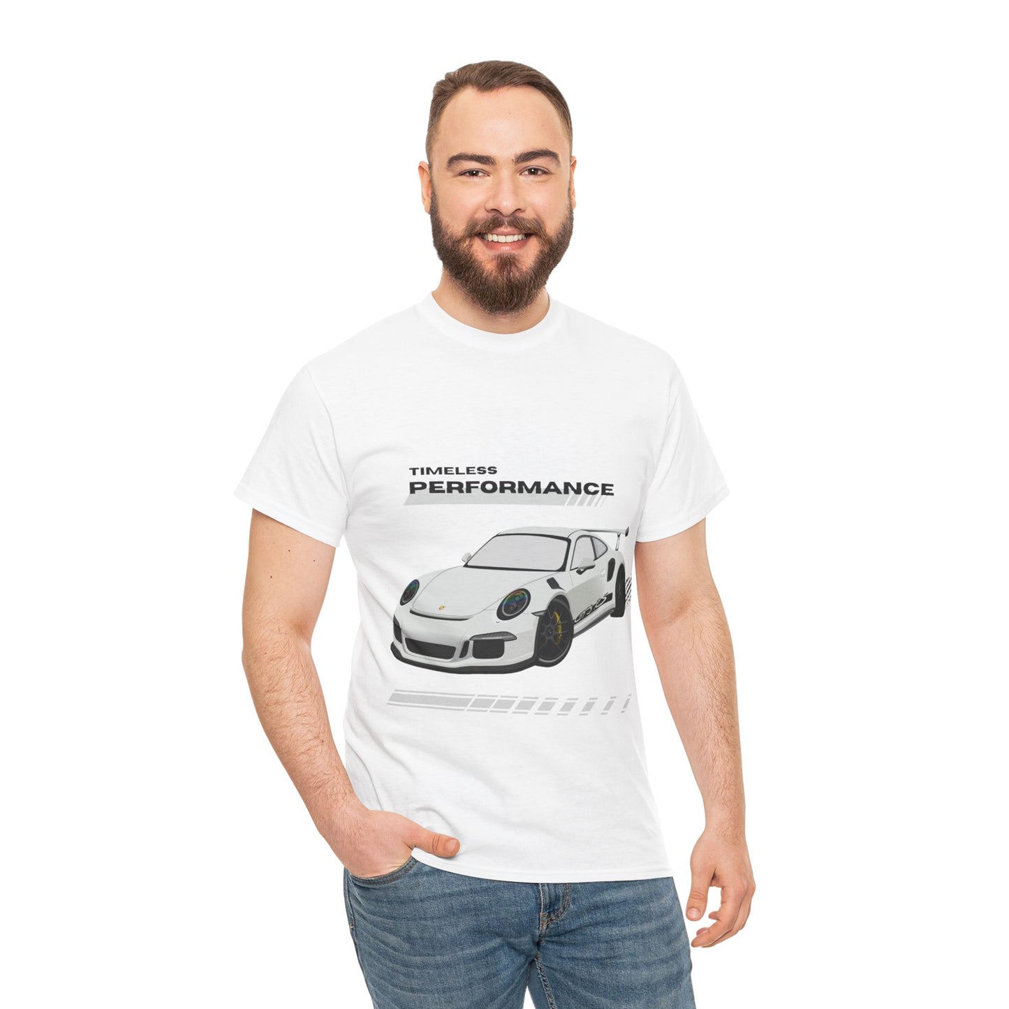Performance intemporelle, Porsche, T-shirt unisexe en coton épais, T-shirt pour passionné d'automobile, Cadeau automobile, Vêtements de sport automobile, Tenue décontractée, T-shirt unisexe