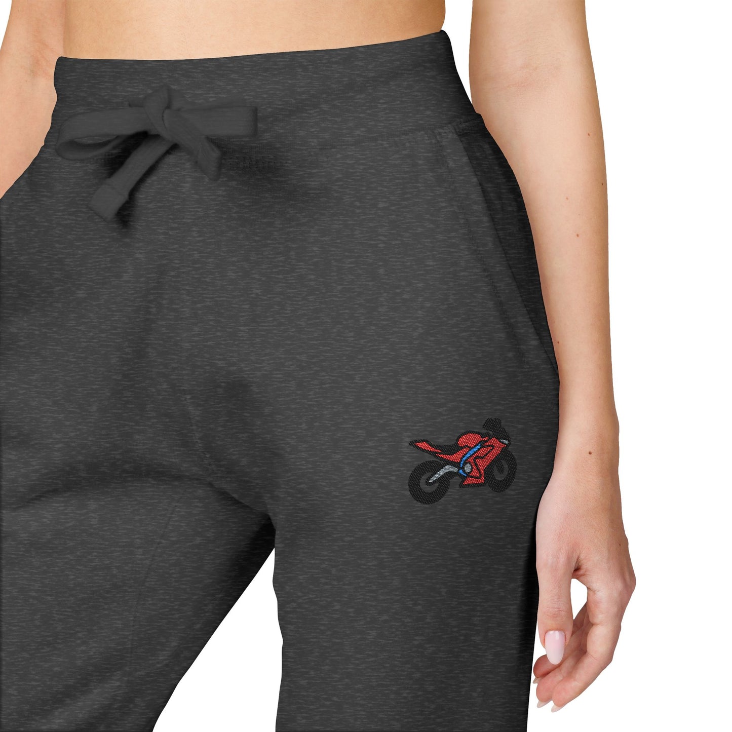 Red Motorcycle Embroidered Unisex Fleece Sweatpants, Cozy Loungewear for Relaxation, Perfect Gift for Him/Her, Casual Style for Home