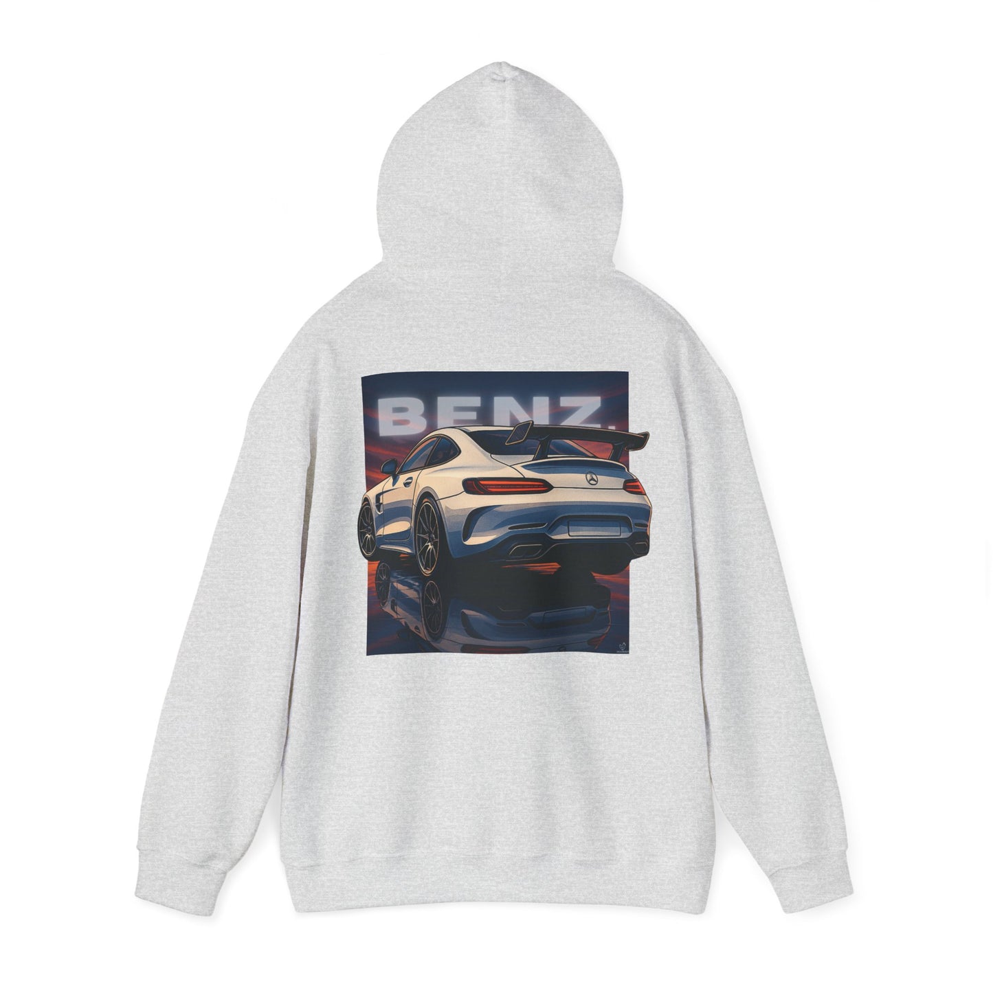 BenZ inspired Racing Hoodie with backprint- White racing car with rear spoiler